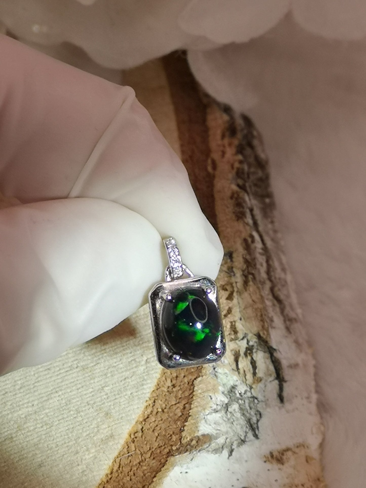Black Opal Edelstein, 925 Silber Ketten Anhänger