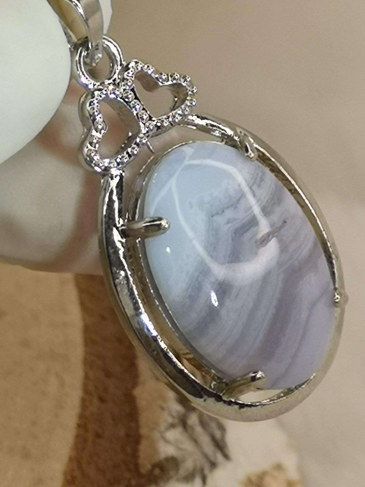 Blue Lace Achat Edelstein Kupfer Ketten Anhänger