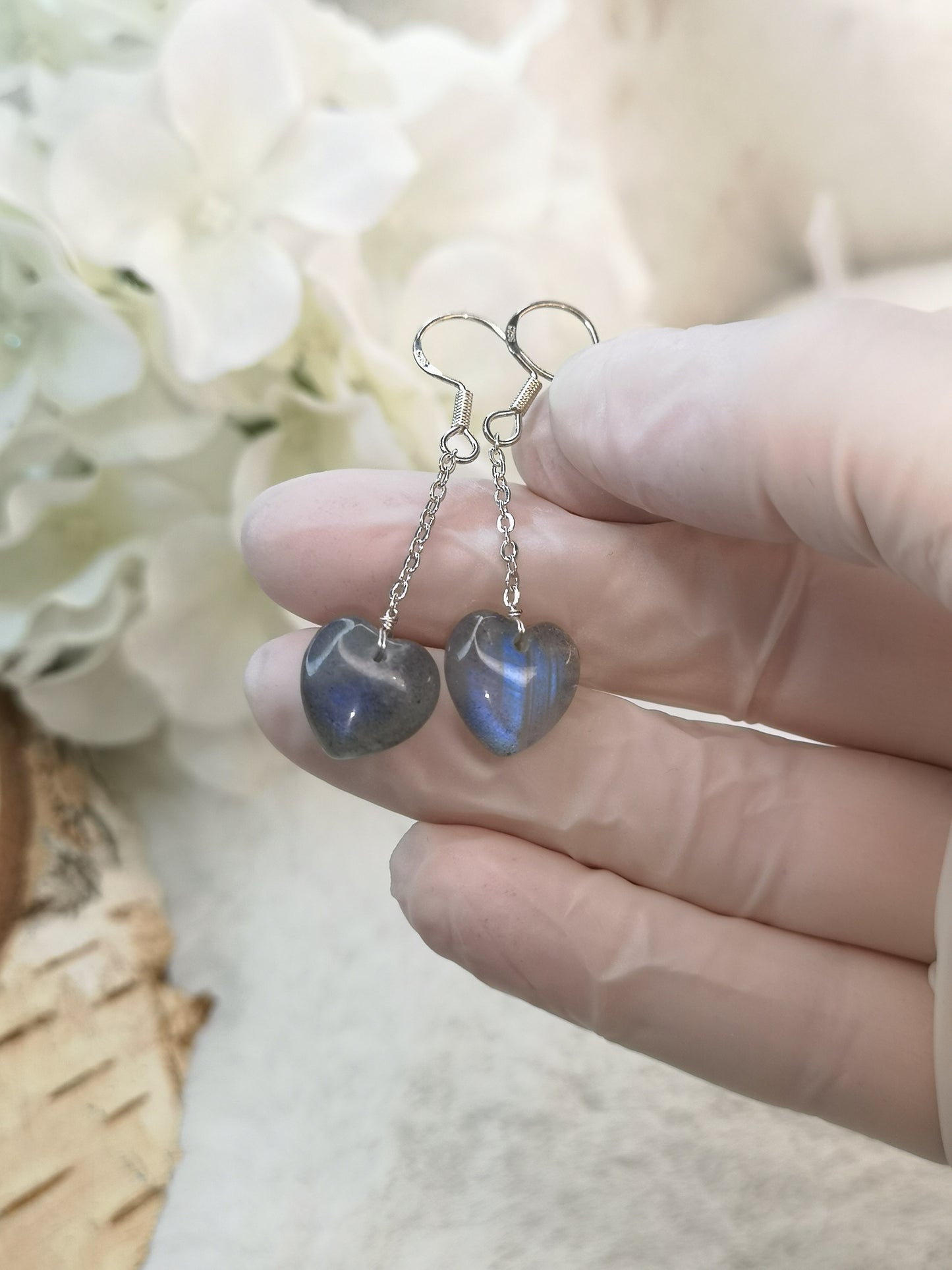 Labradorite Edelstein, 925 Silber Herz Ohrringe