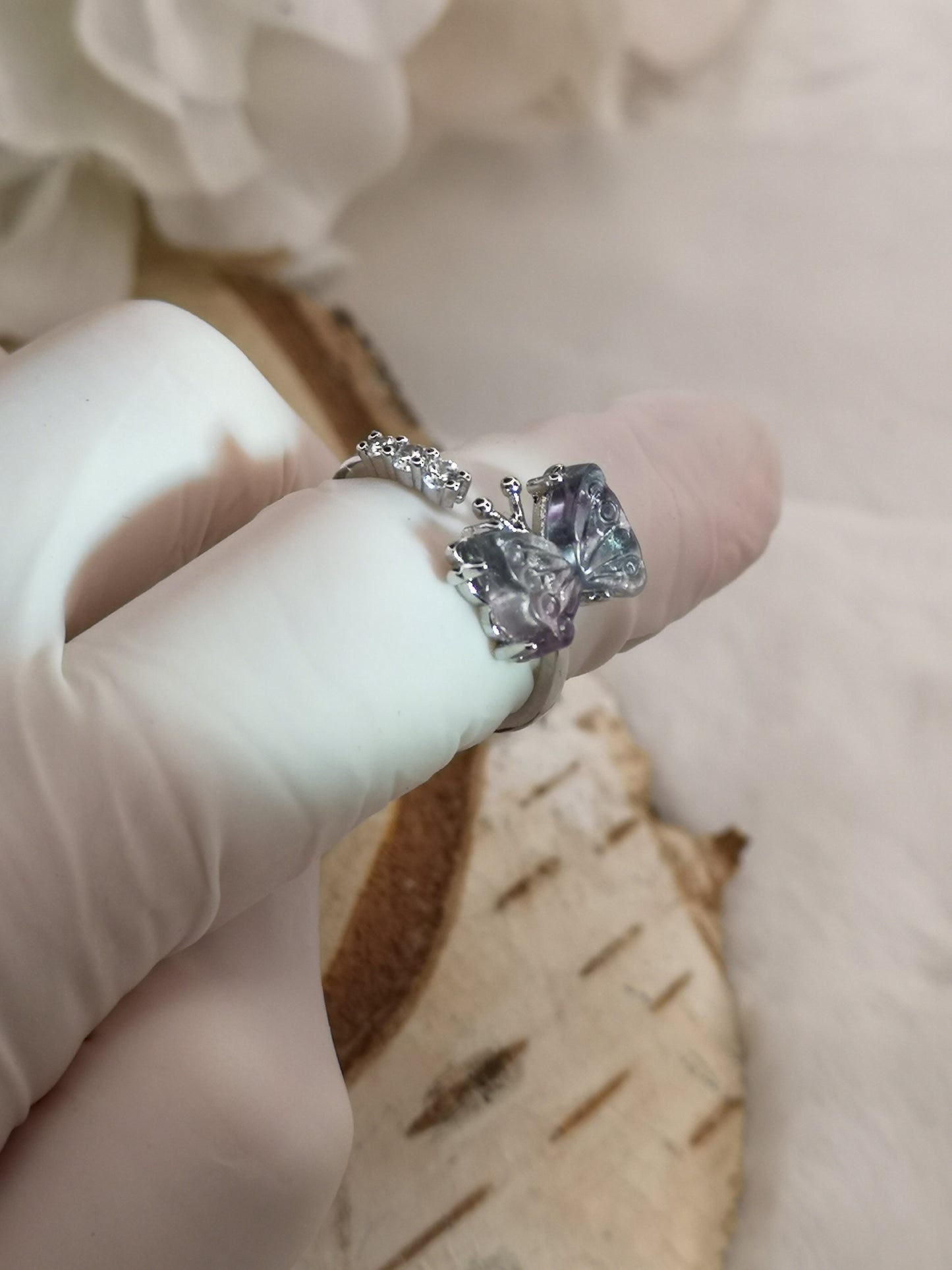 Fluorite Edelstein Schmetterling Kupfer Ring verstellbar