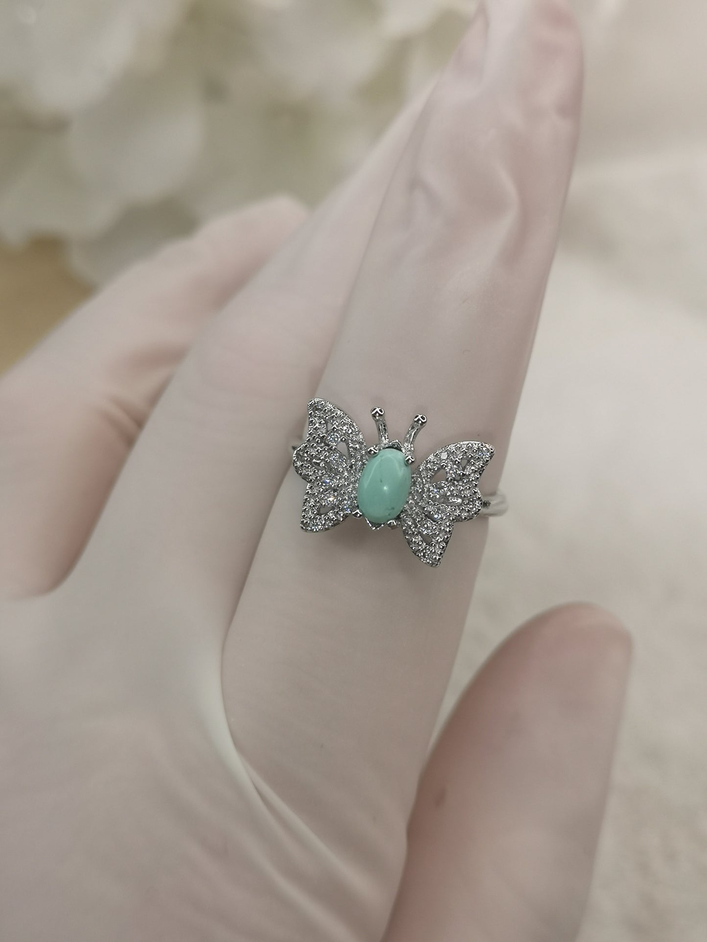 Turkuaz Edelstein, Schmetterling, 925 Silber Ring, verstellbar