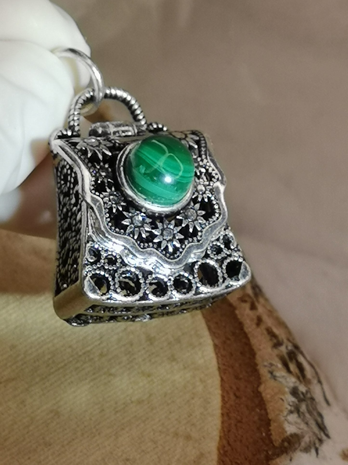 Malachite Edelstein, Kupfer Ketten Anhänger Taschen Design