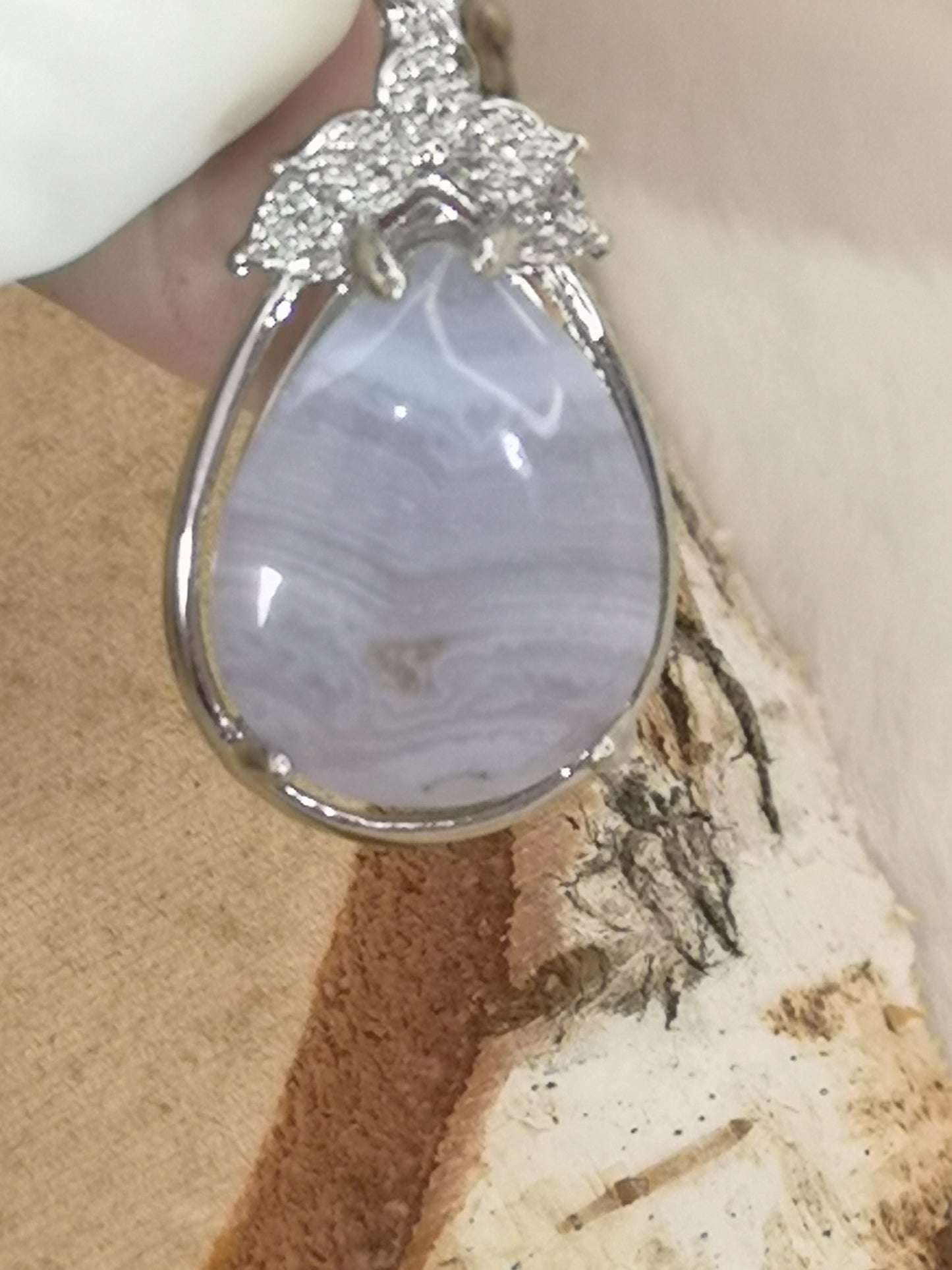 Blue Lace Achat Edelstein Kupfer Ketten Anhänger