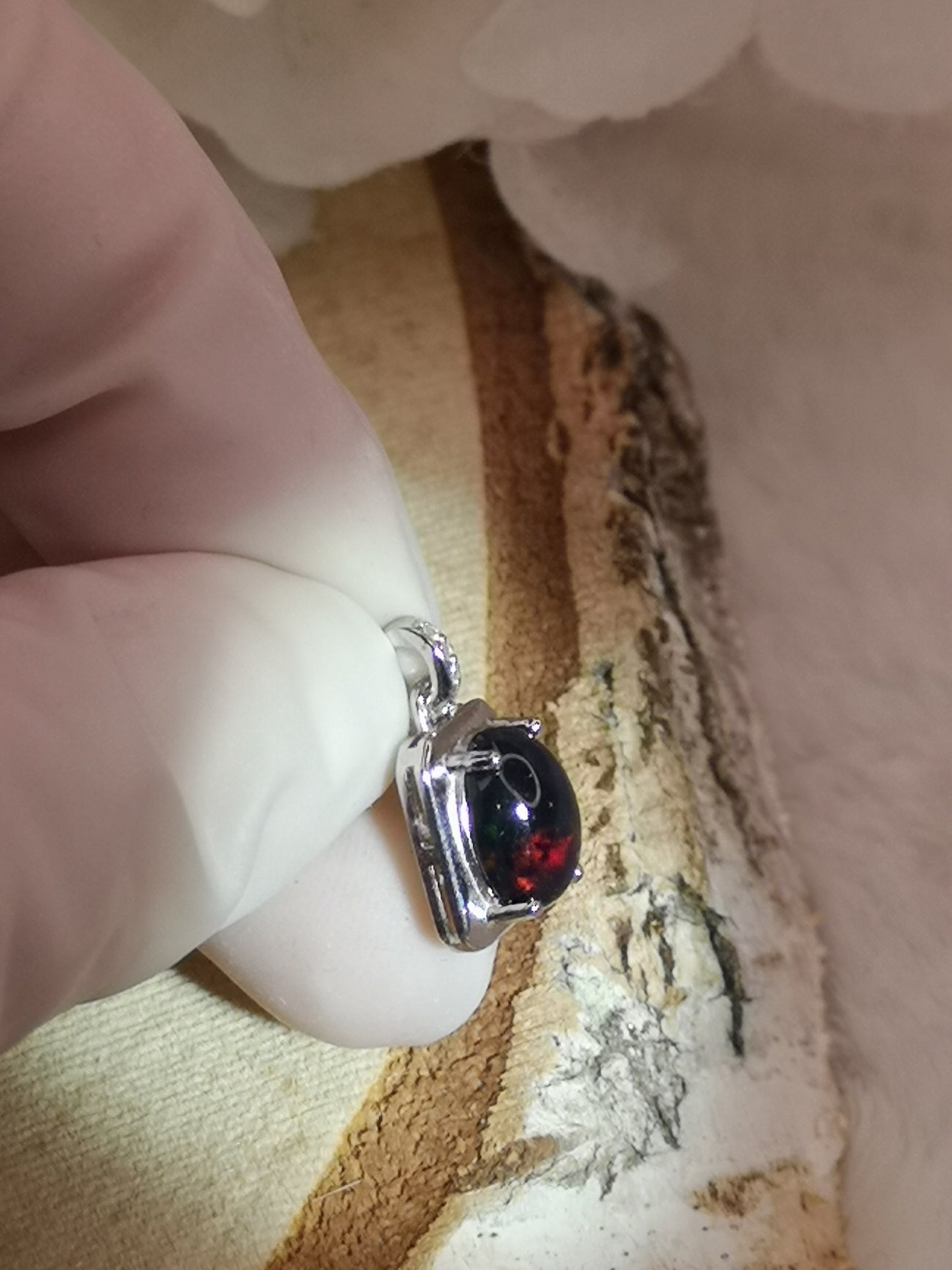 Black Opal Edelstein, 925 Silber Ketten Anhänger