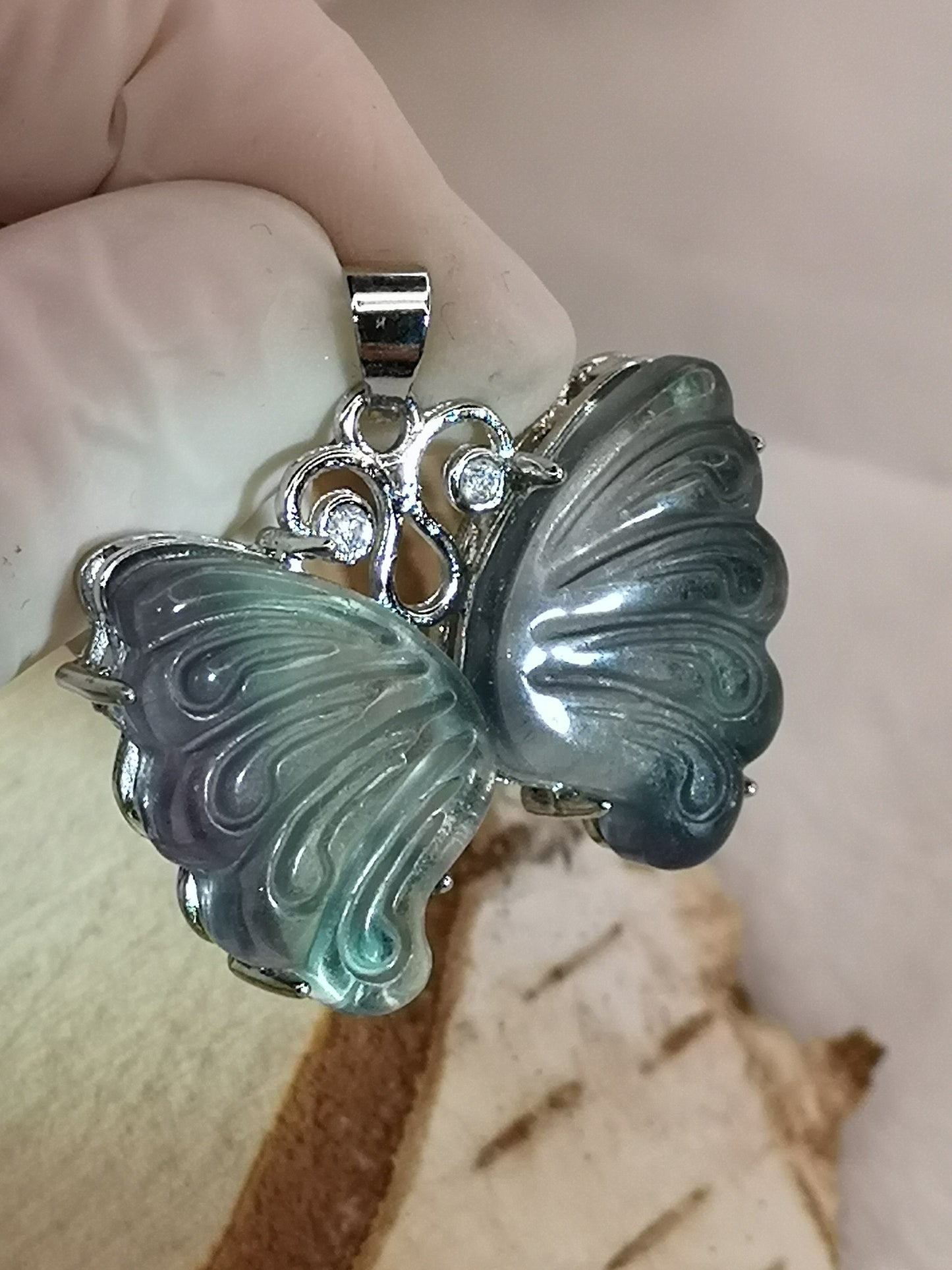 Blauer Fluorite Edelstein Schmetterling Kupfer Ketten Anhänger