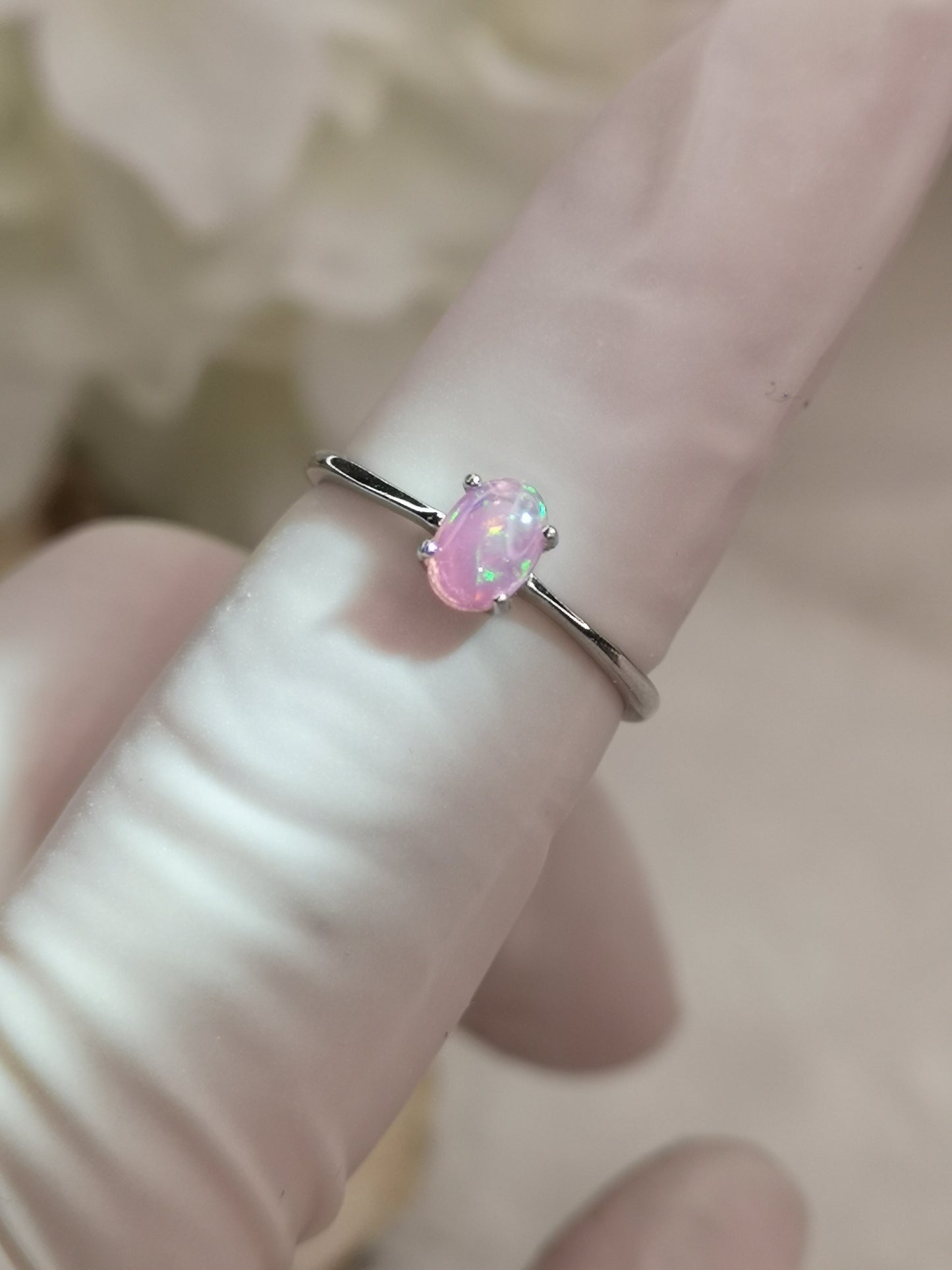 Rosa Opal Edelstein, 925 Silber Ring