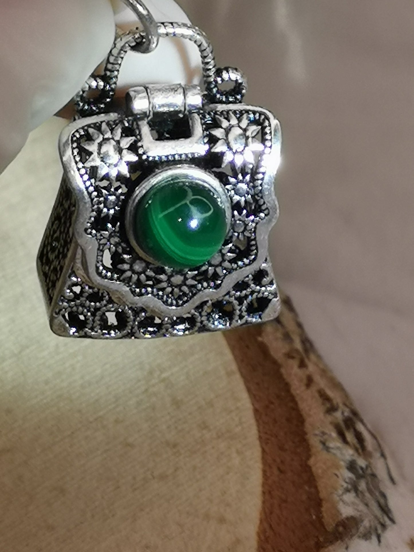 Malachite Edelstein, Kupfer Ketten Anhänger Taschen Design