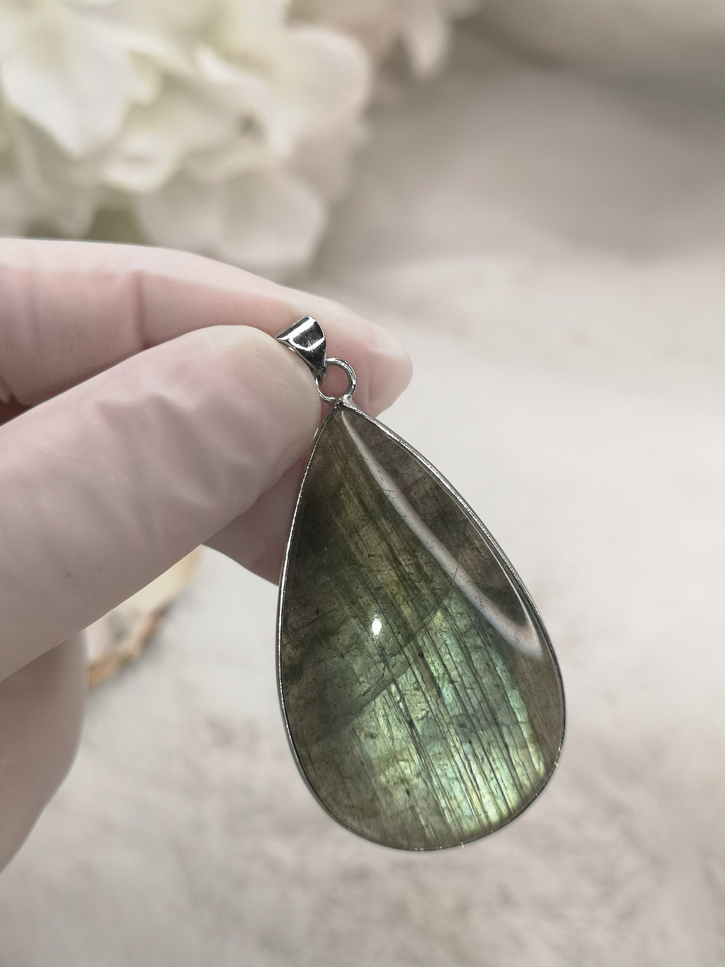 Labradorite Edelstein, 925 Silber Tropfen Ketten Anhänger