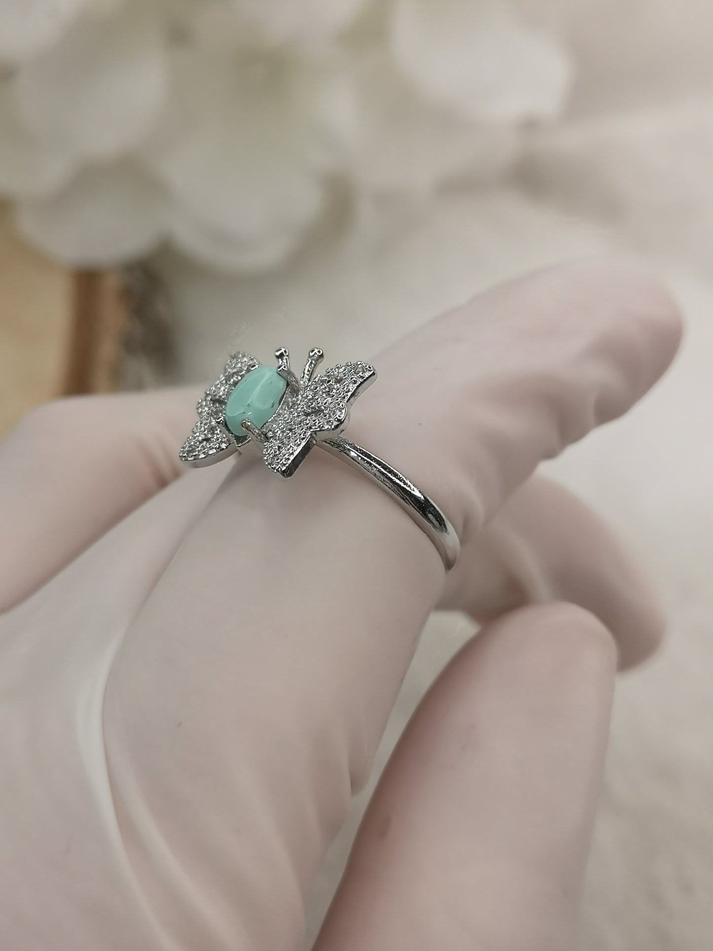 Turkuaz Edelstein, Schmetterling, 925 Silber Ring, verstellbar