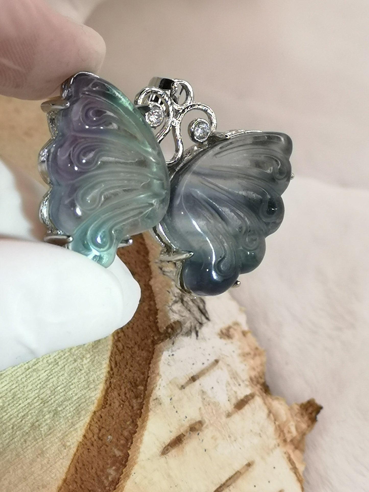 Blauer Fluorite Edelstein Schmetterling Kupfer Ketten Anhänger