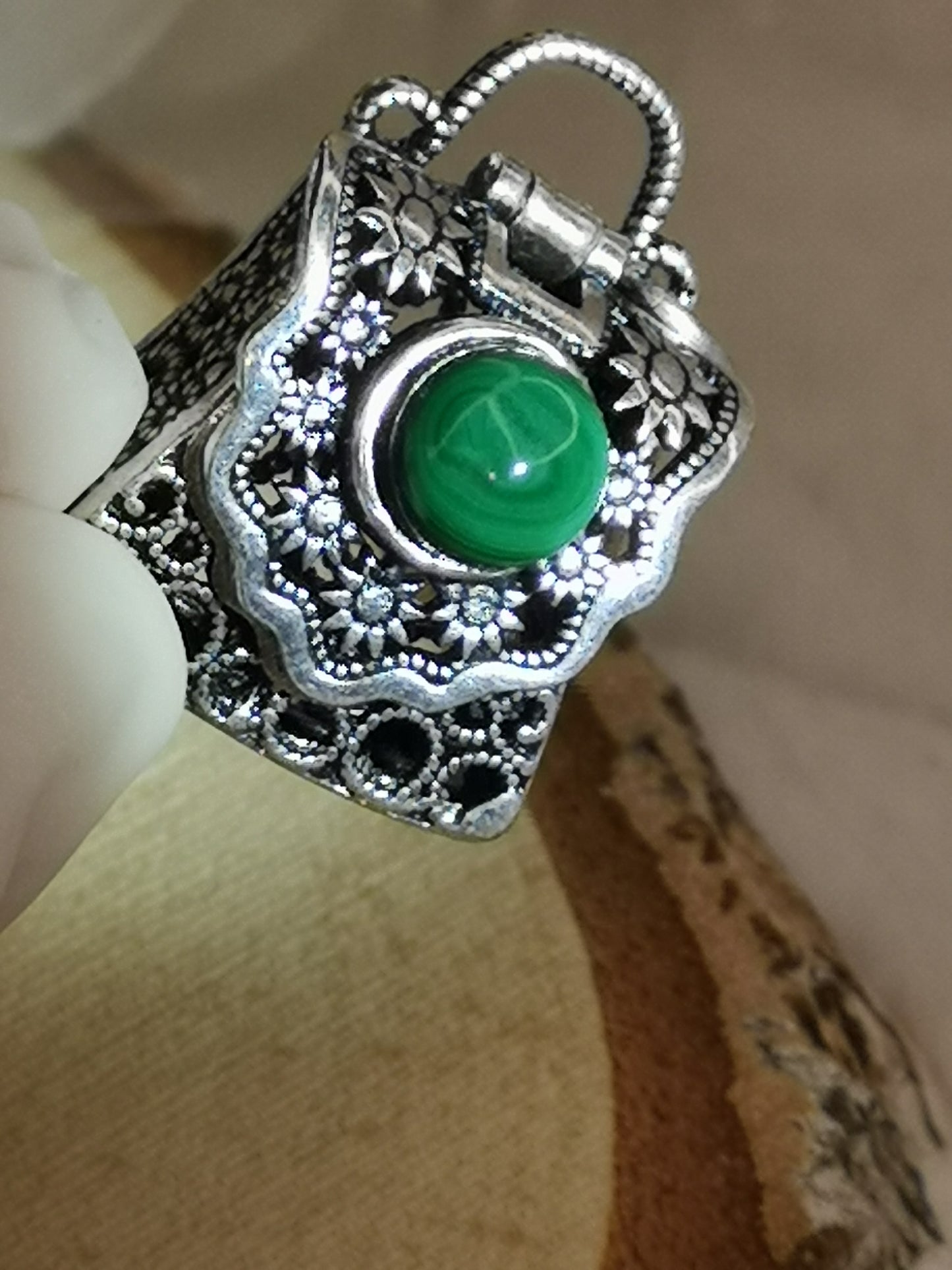 Malachite Edelstein, Kupfer Ketten Anhänger, Taschen Design