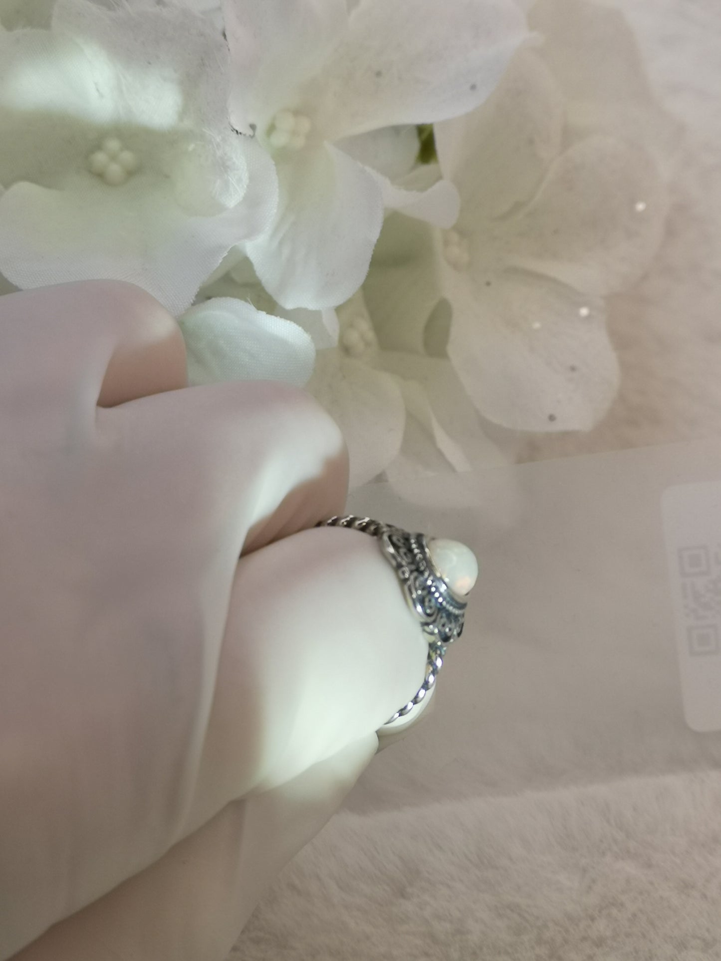 White Opal 925 Silber Ring verstellbar Edelstein Schmuck