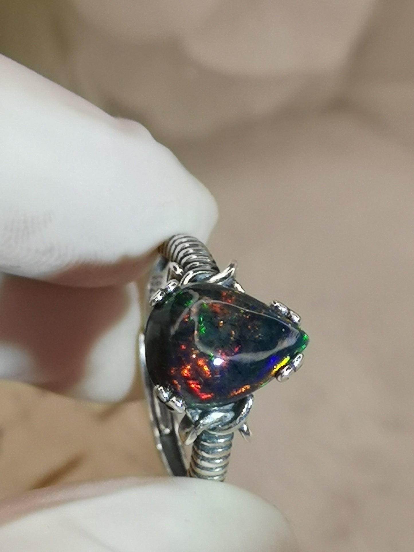 Black Opal Edelstein, 925 Silber Ring verstellbar