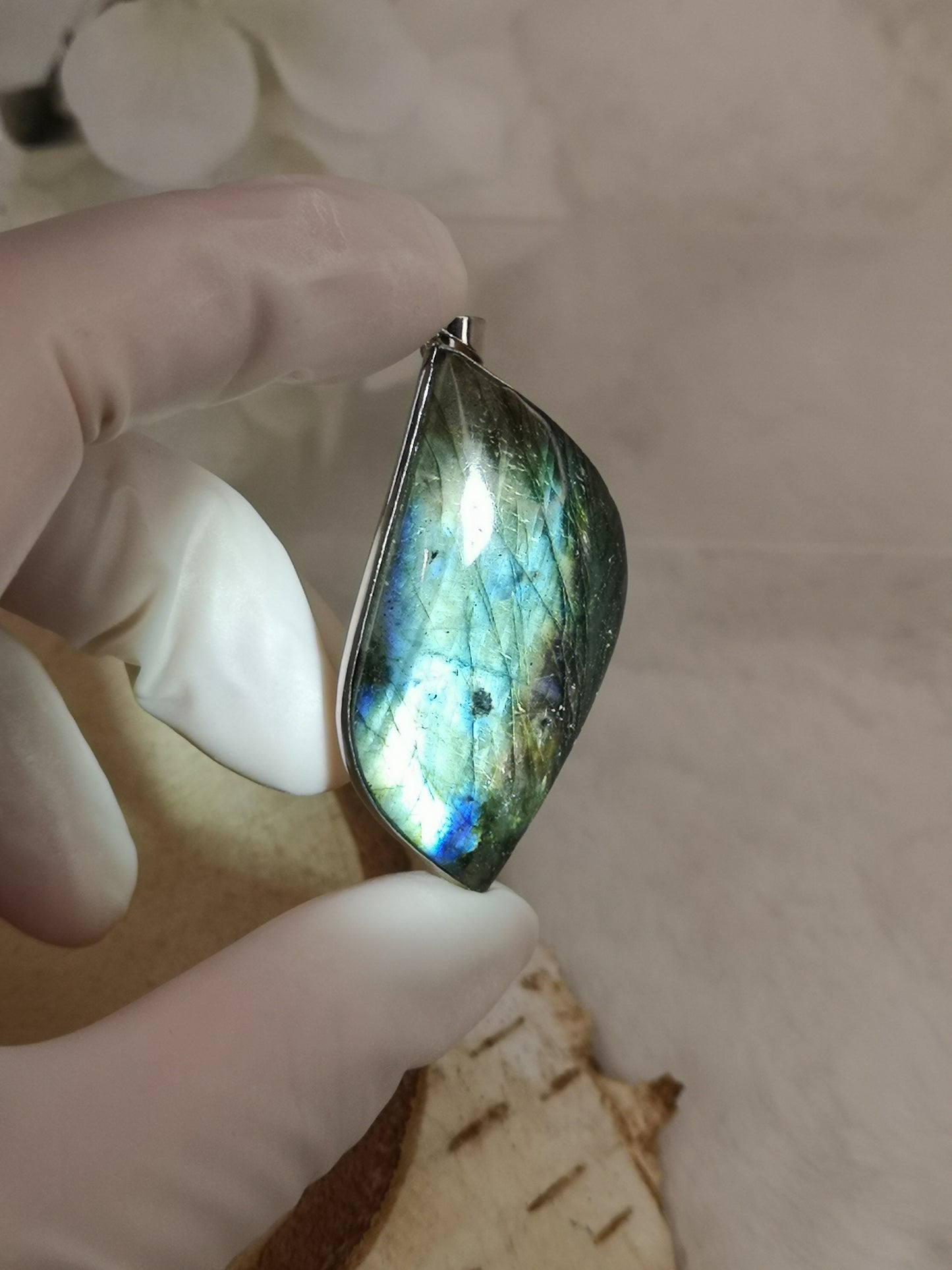 Labradorite Edelstein Tropfen, Kupfer Ketten Anhänger