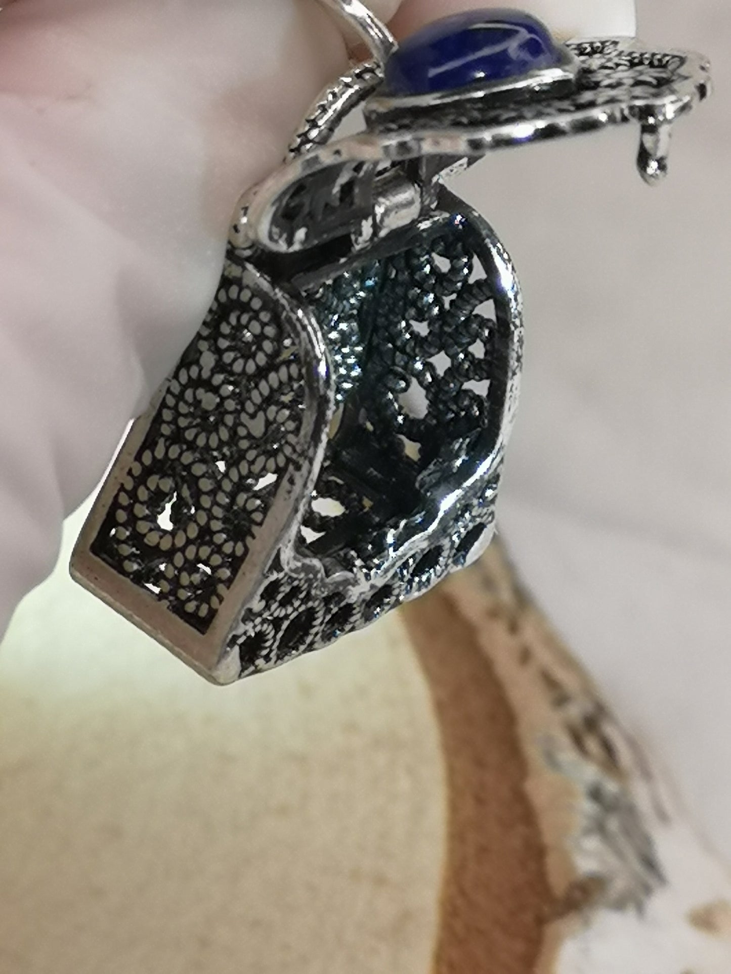 Lapislazuli Edelstein, Kupfer Ketten Anhänger, Taschen Design