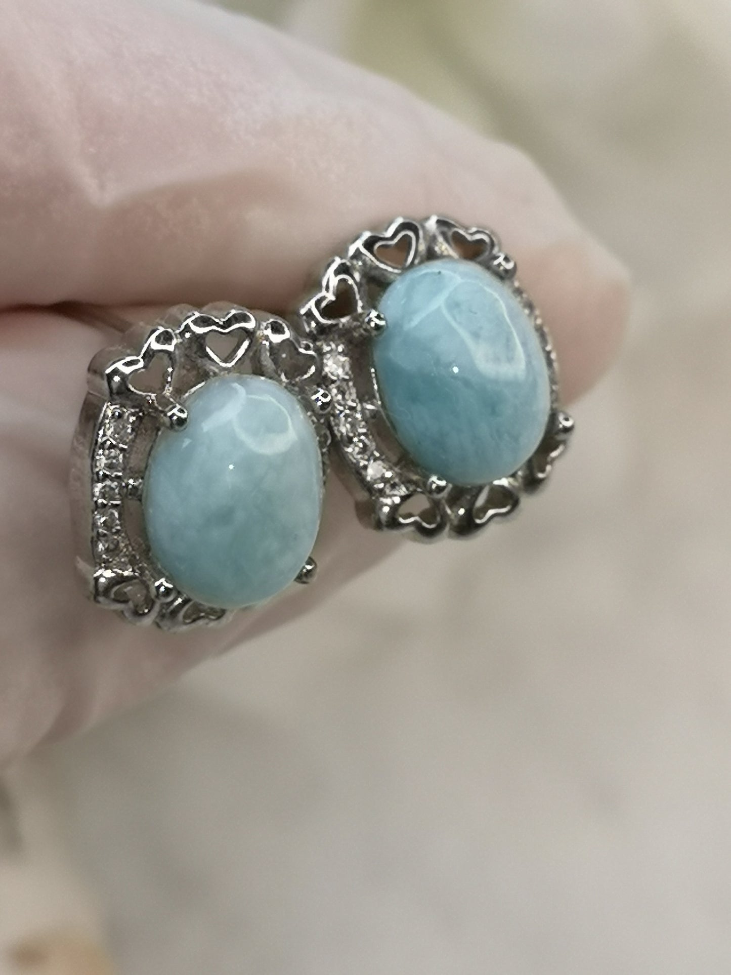 Larimar Edelstein, 925 Silber Nadel, Ohrringe