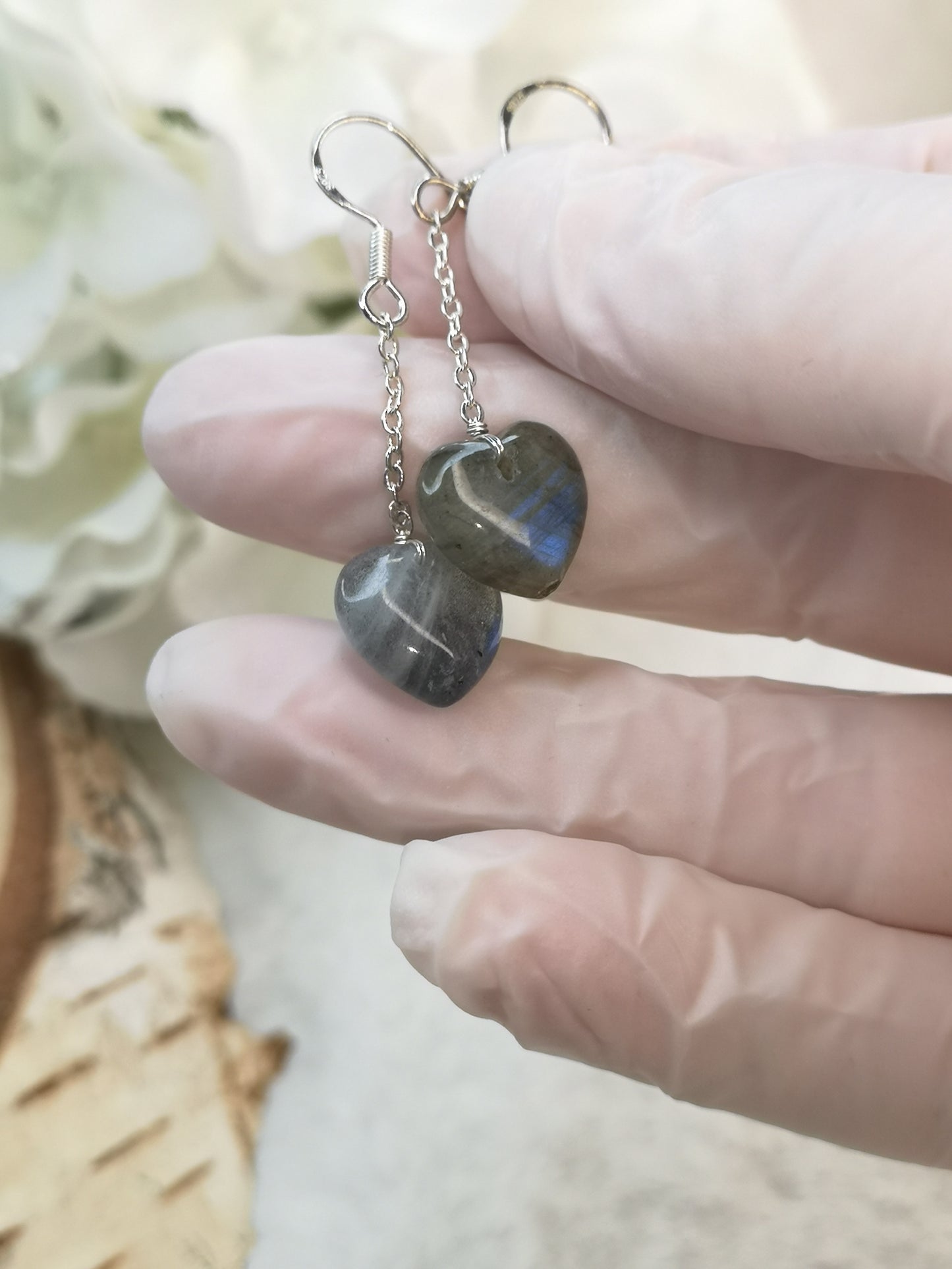 Labradorite Edelstein, 925 Silber Ohrringe, 
Herz Design