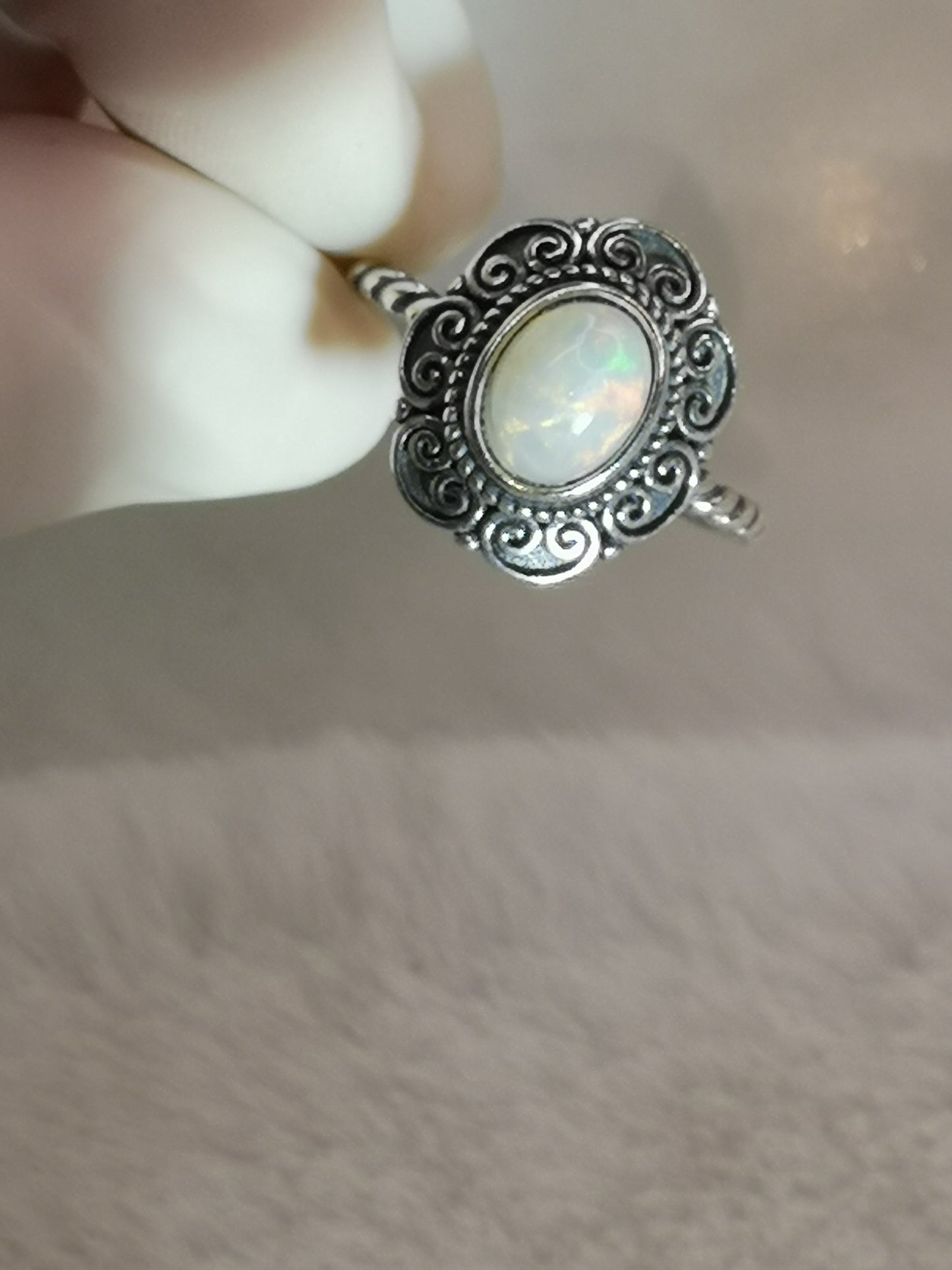 White Opal 925 Silber Ring verstellbar Edelstein Schmuck