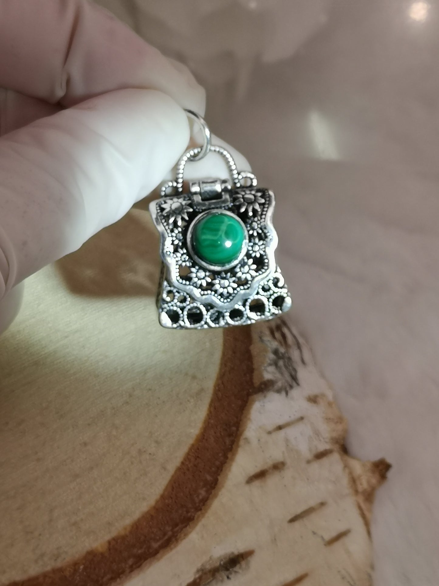 Malachite Edelstein, Kupfer Ketten Anhänger Taschen Design