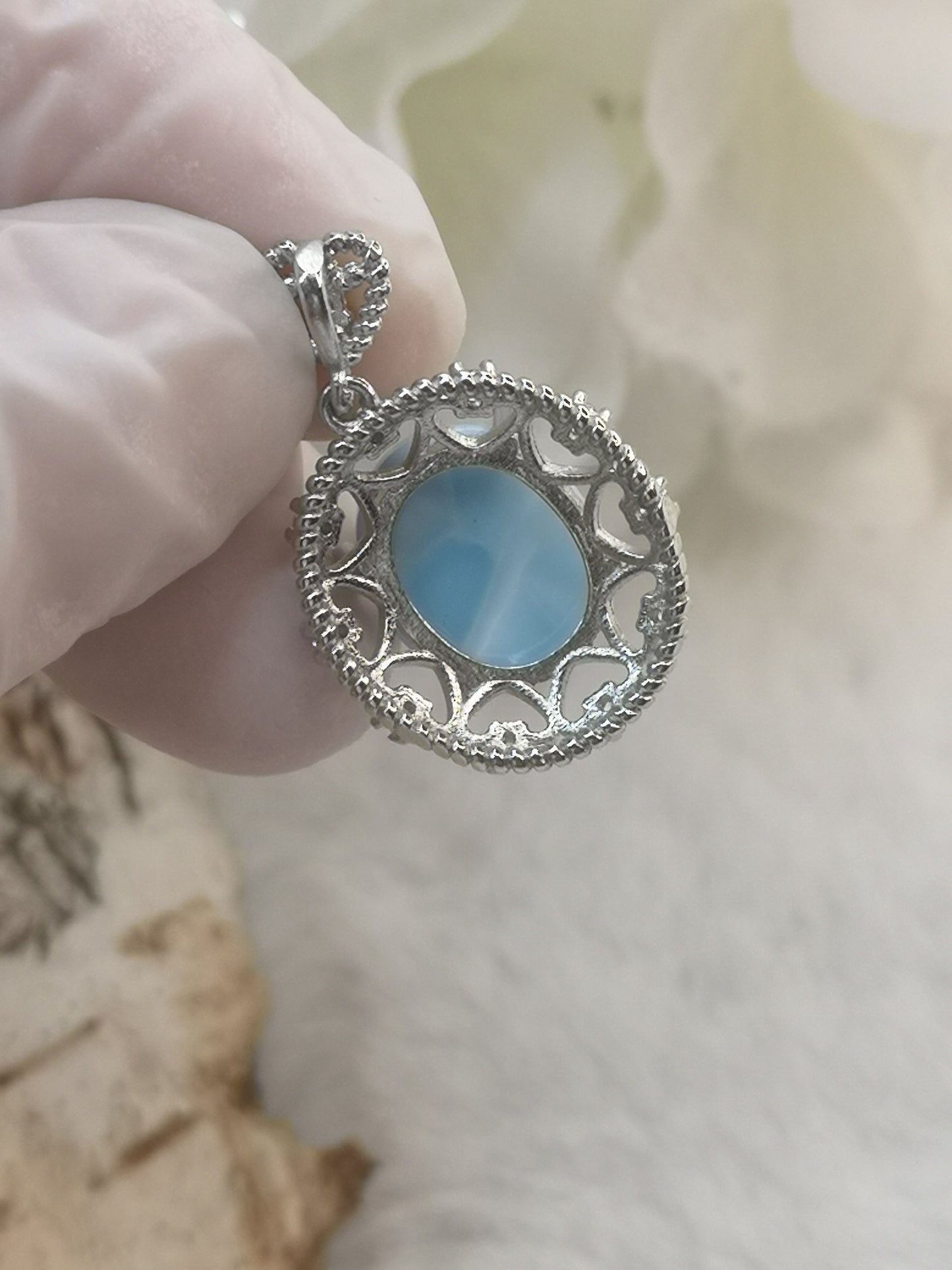 Larimar Edelstein, Kupfer Ketten Anhänger