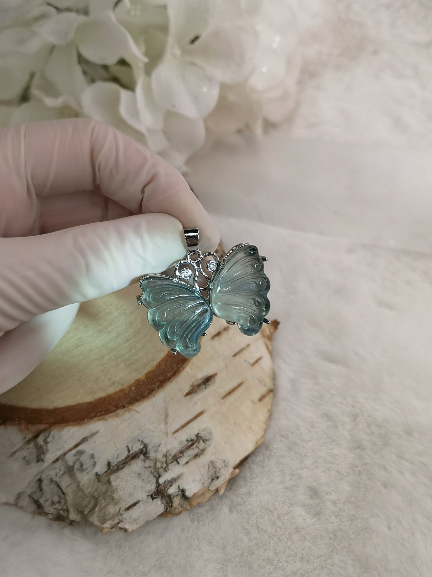 Blauer Fluorite Edelstein Schmetterling, Kupfer Ketten Anhänger