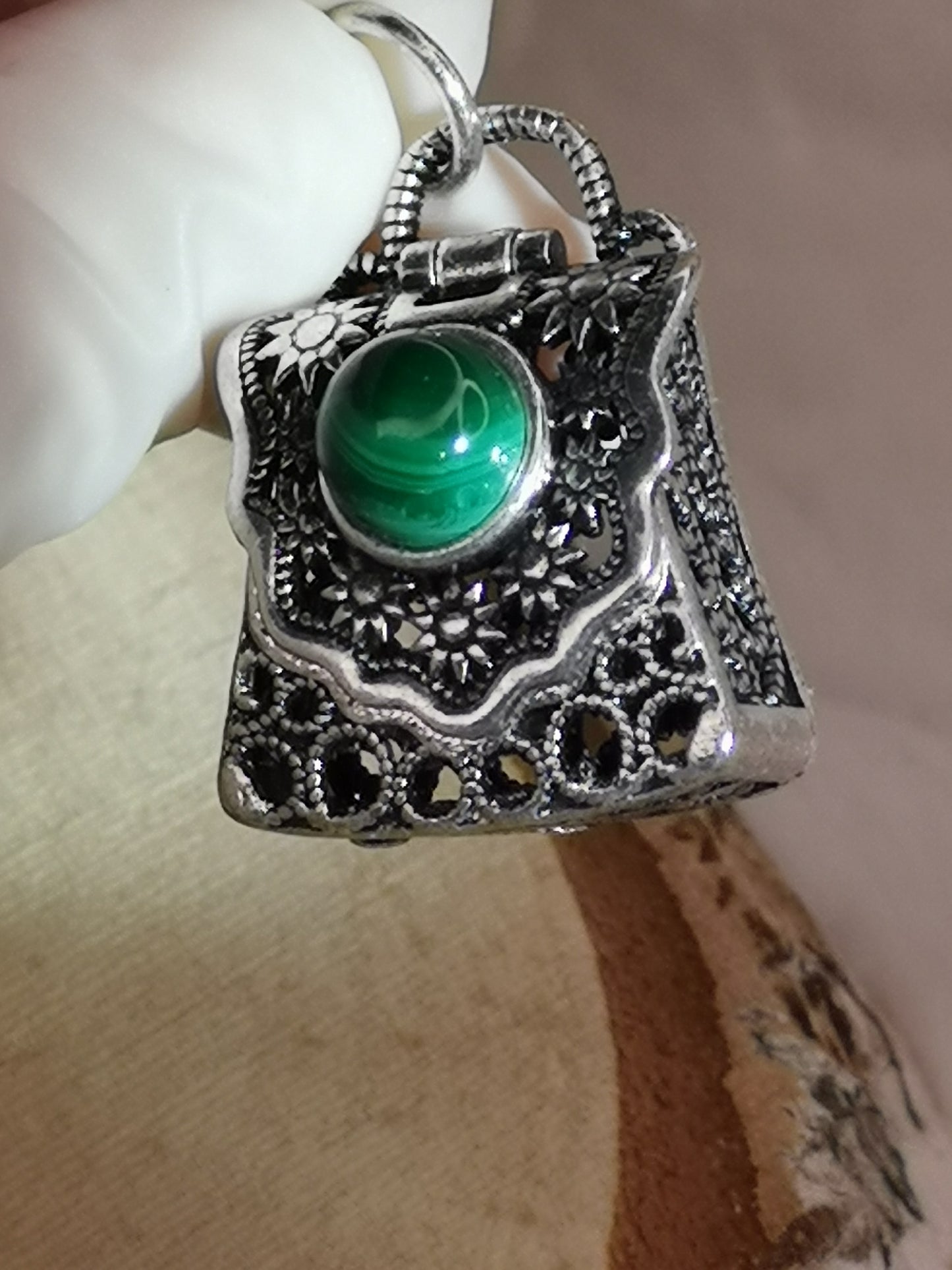 Malachite Edelstein, Kupfer Ketten Anhänger Taschen Design