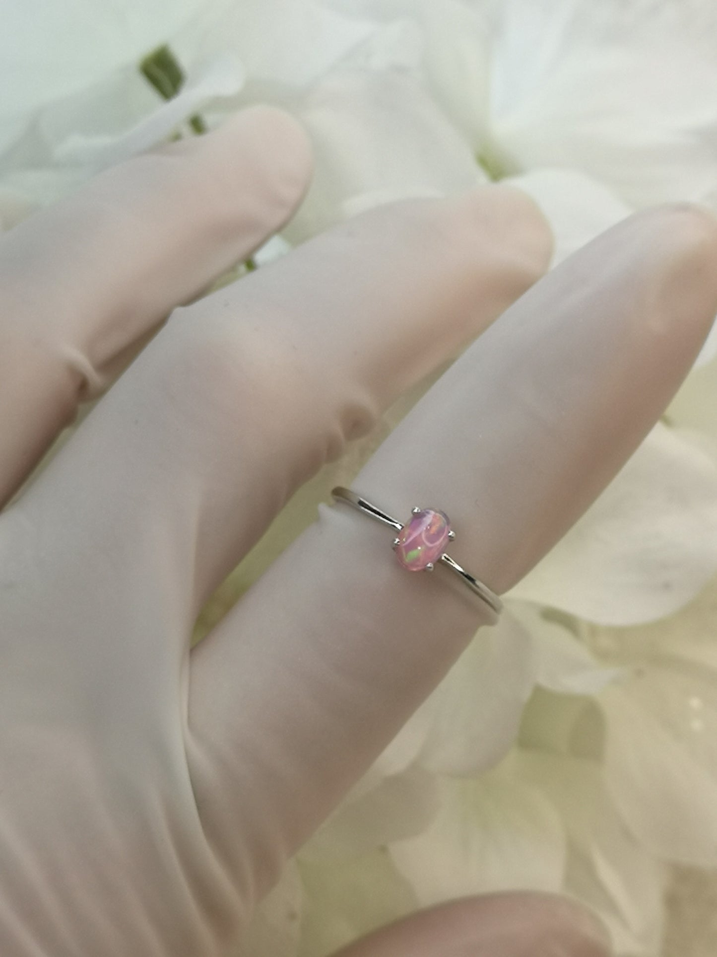 Pink Opal 925 Silber Ring verstellbar Edelstein Crystal