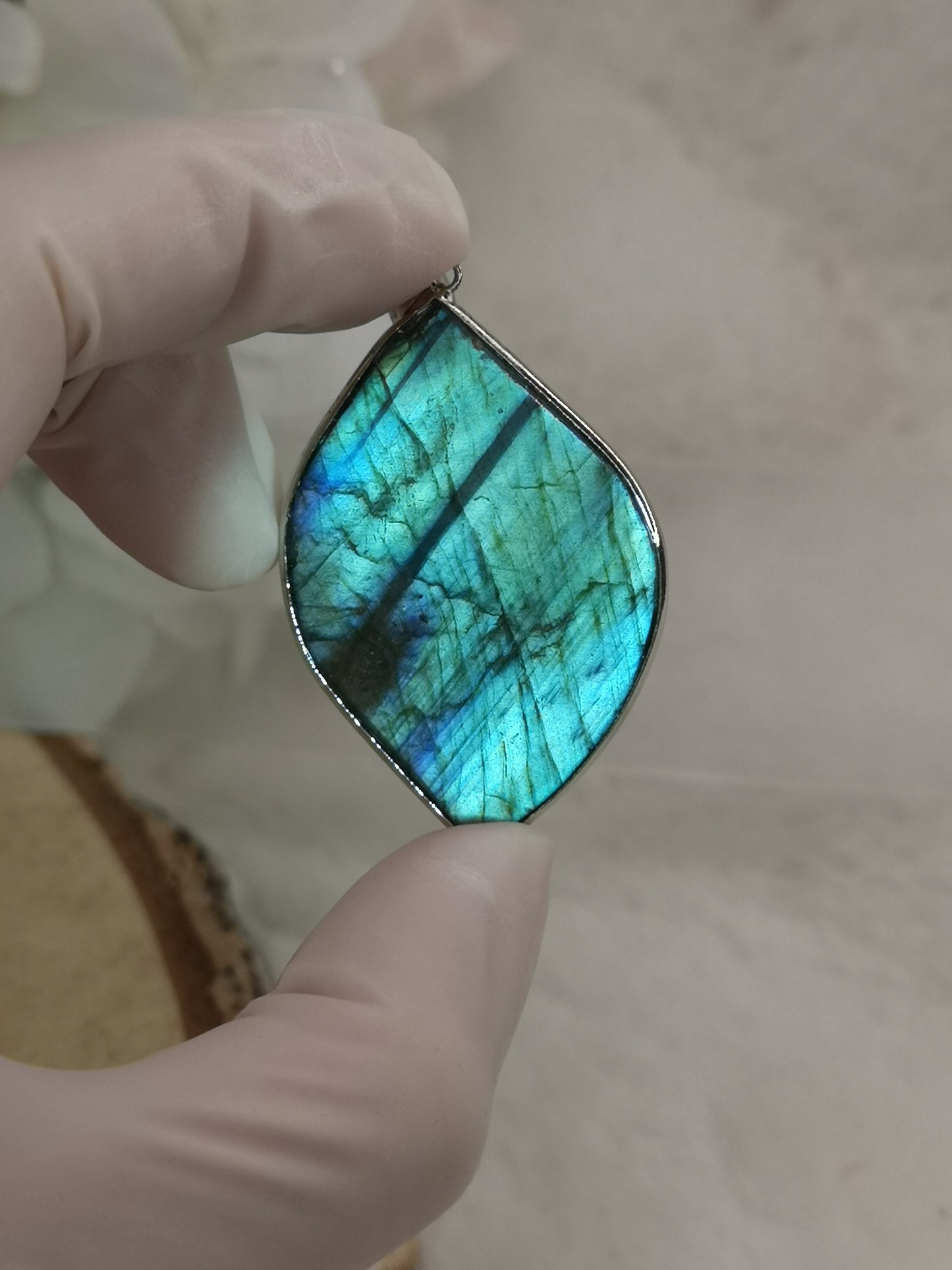 Labradorite Edelstein Tropfen, Kupfer Ketten Anhänger