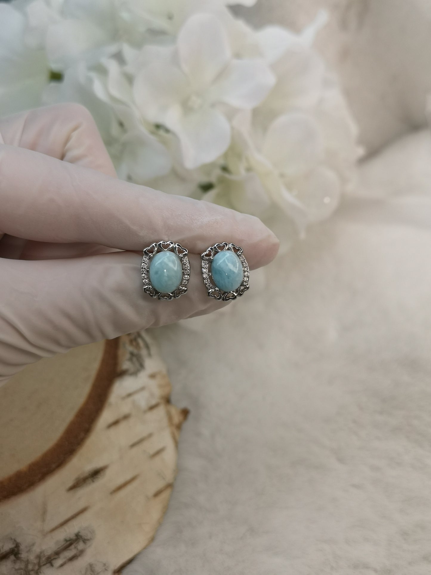 Larimar Edelstein, 925 Silber Nadel, Ohrringe