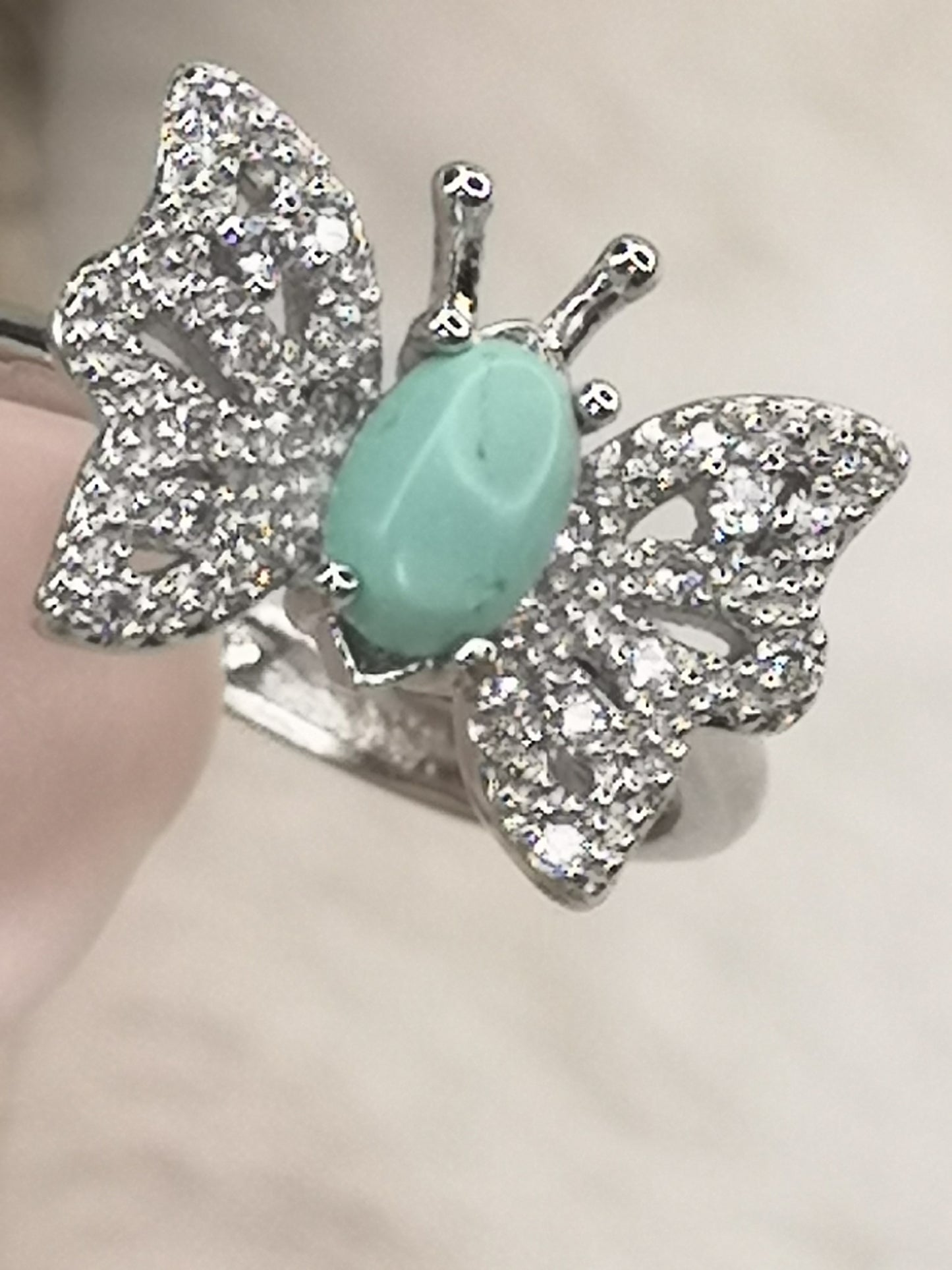 Turkuaz Edelstein, Schmetterling, 925 Silber Ring, verstellbar