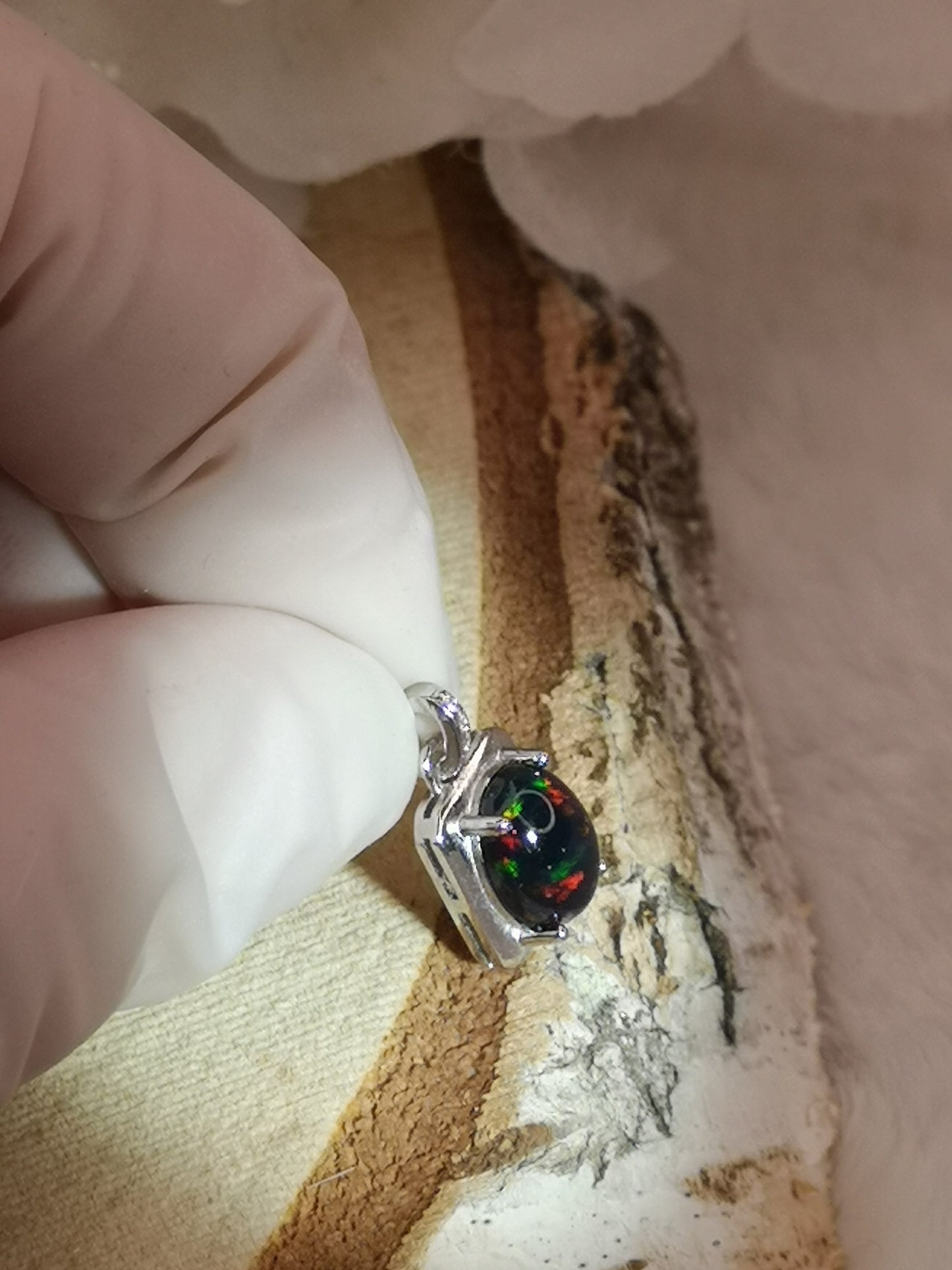 Black Opal Edelstein, 925 Silber Ketten Anhänger