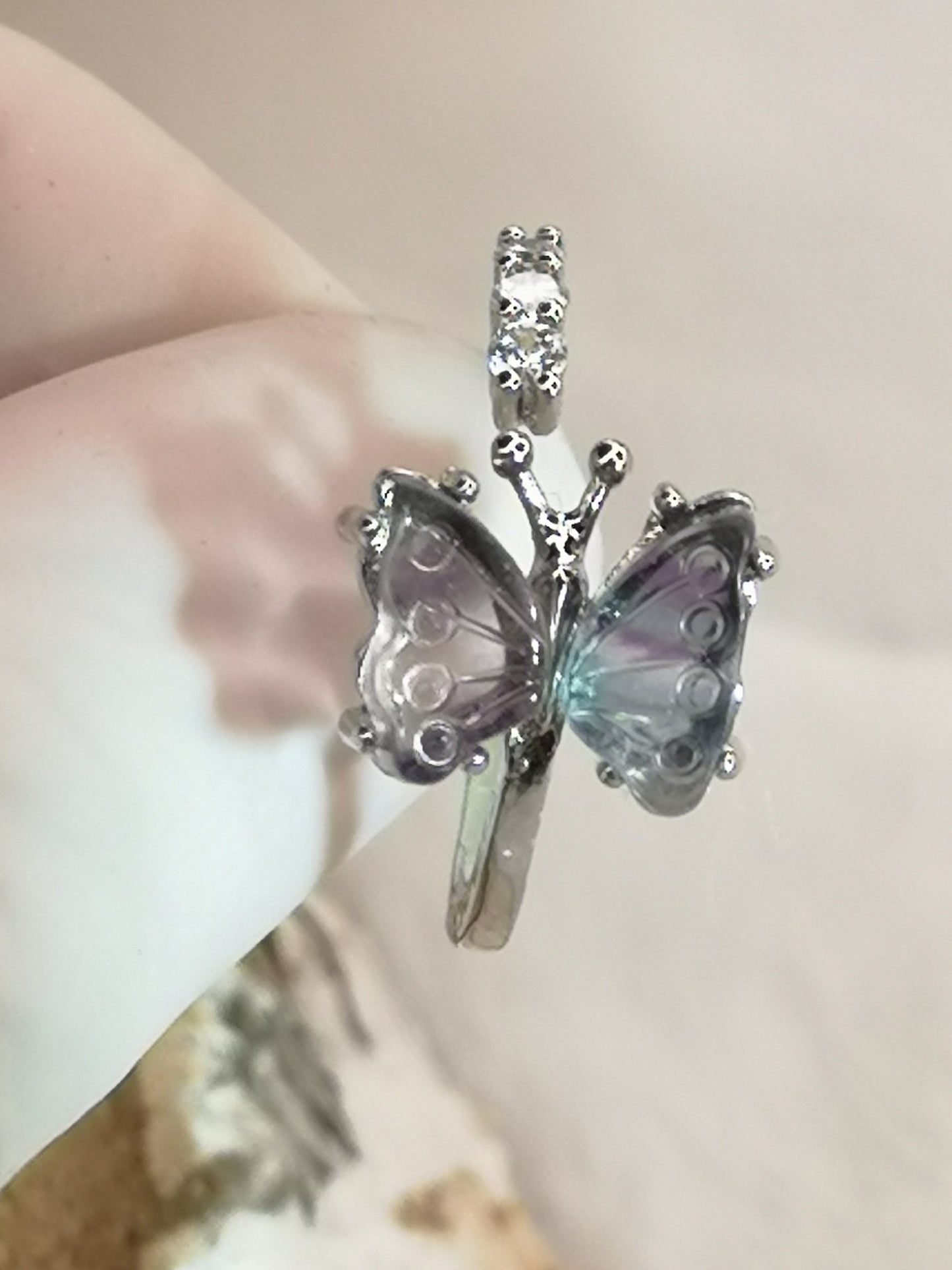 Fluorite Edelstein Schmetterling Kupfer Ring verstellbar