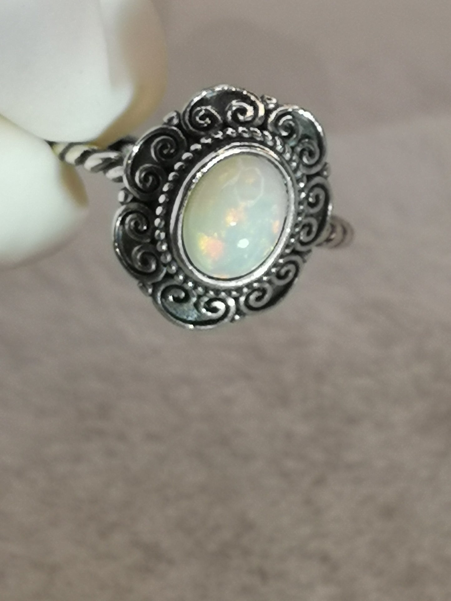 White Opal 925 Silber Ring verstellbar Edelstein Schmuck