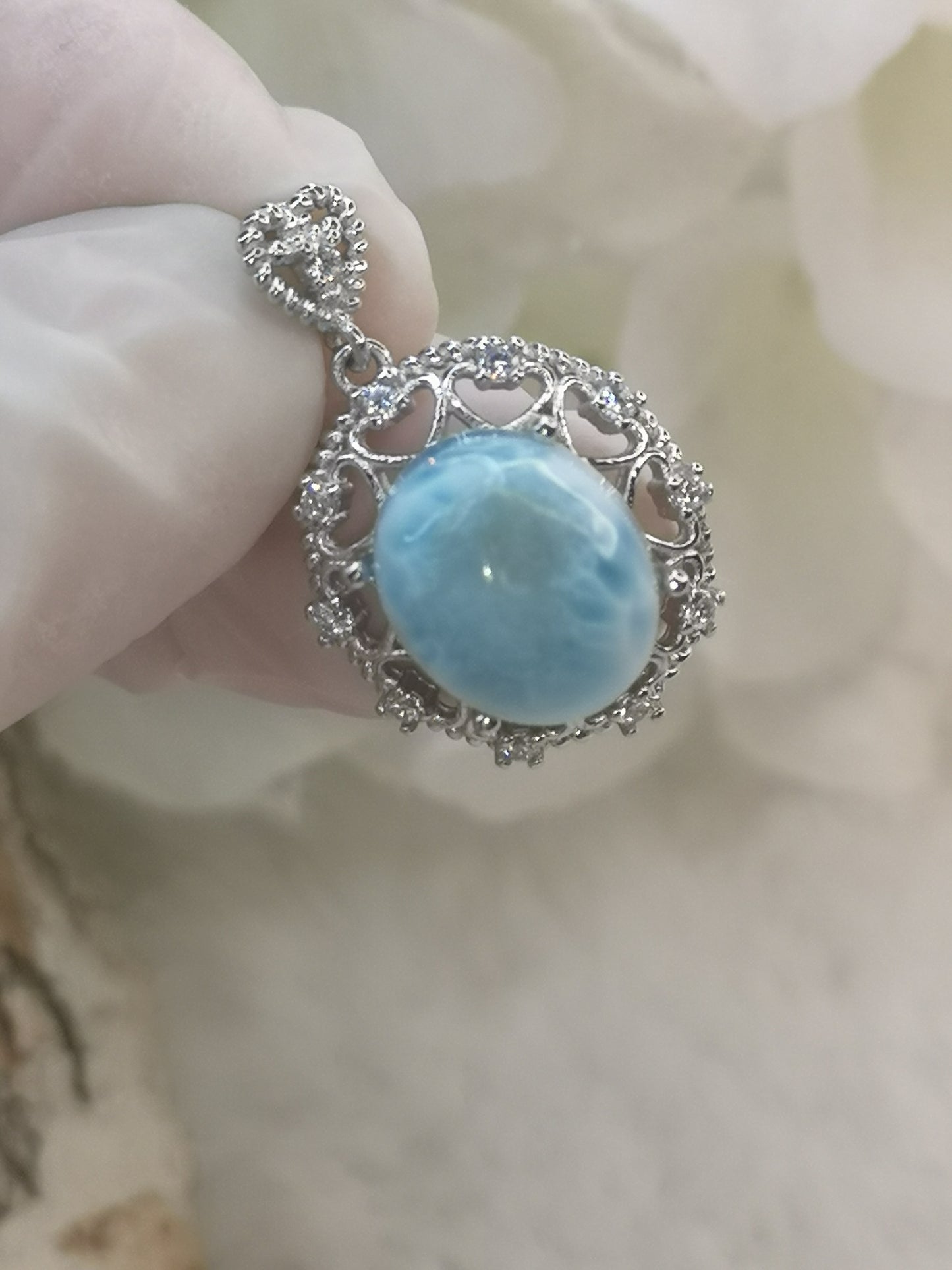 Larimar Edelstein, Kupfer Ketten Anhänger