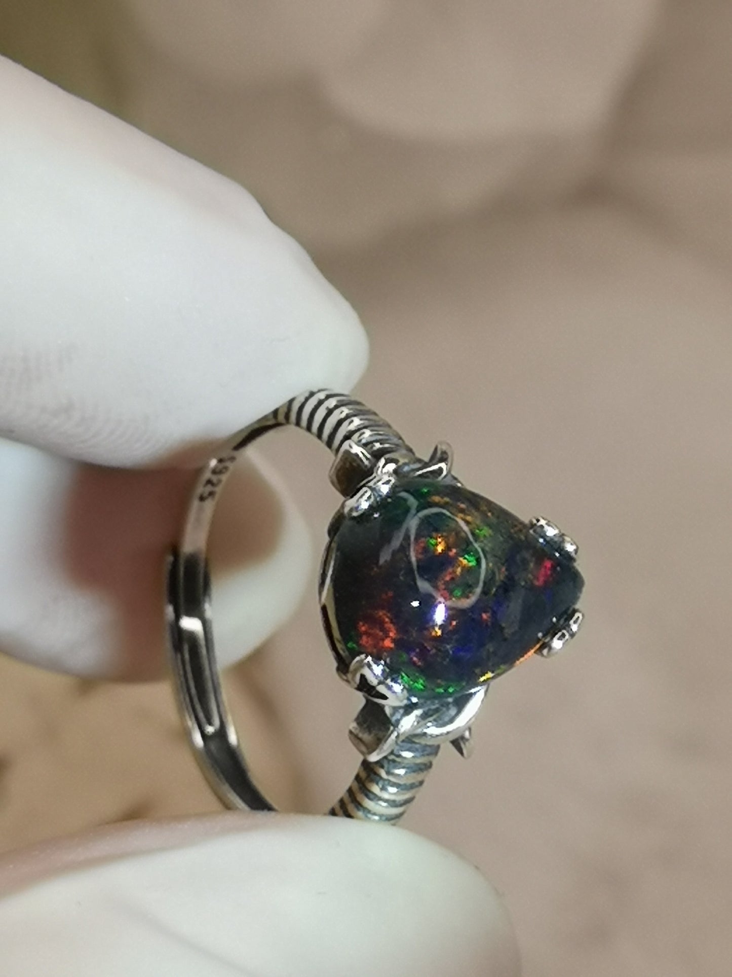 Black Opal Edelstein, 925 Silber Ring verstellbar