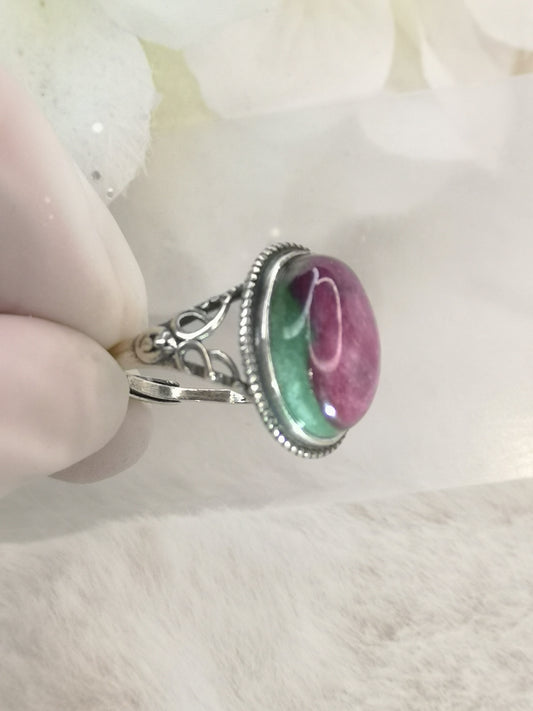 Rubin in Kyanite 925 Silber Ring verstellbar Edelstein Schmuck