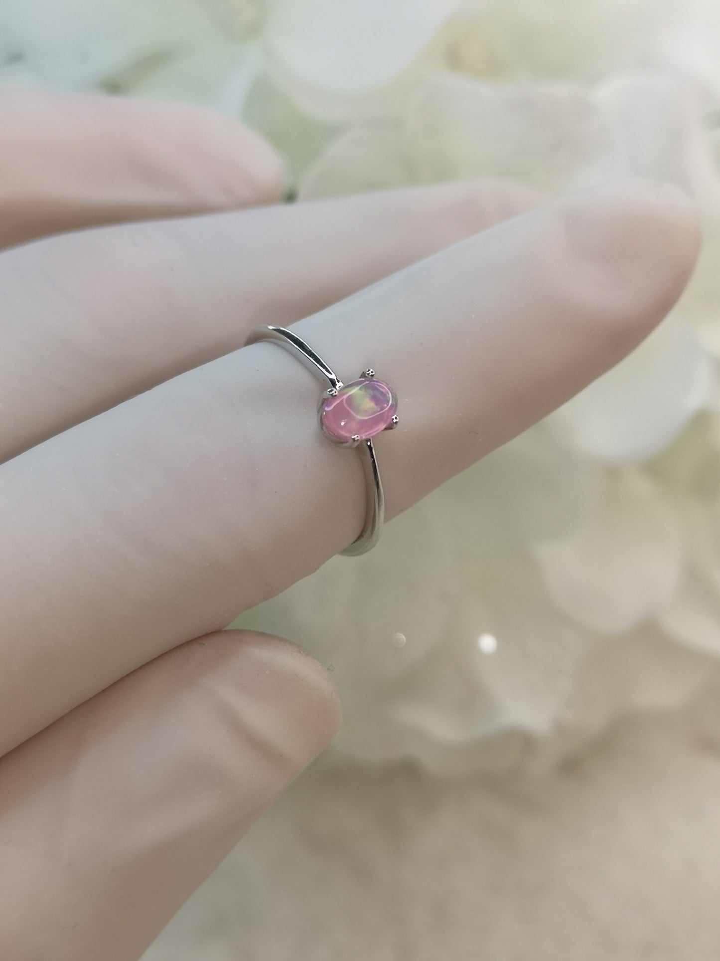 Pink Opal 925 Silber Ring verstellbar Edelstein Crystal