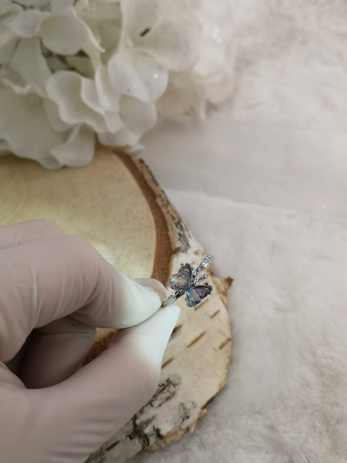 Fluorite Edelstein Schmetterling Kupfer Ring verstellbar