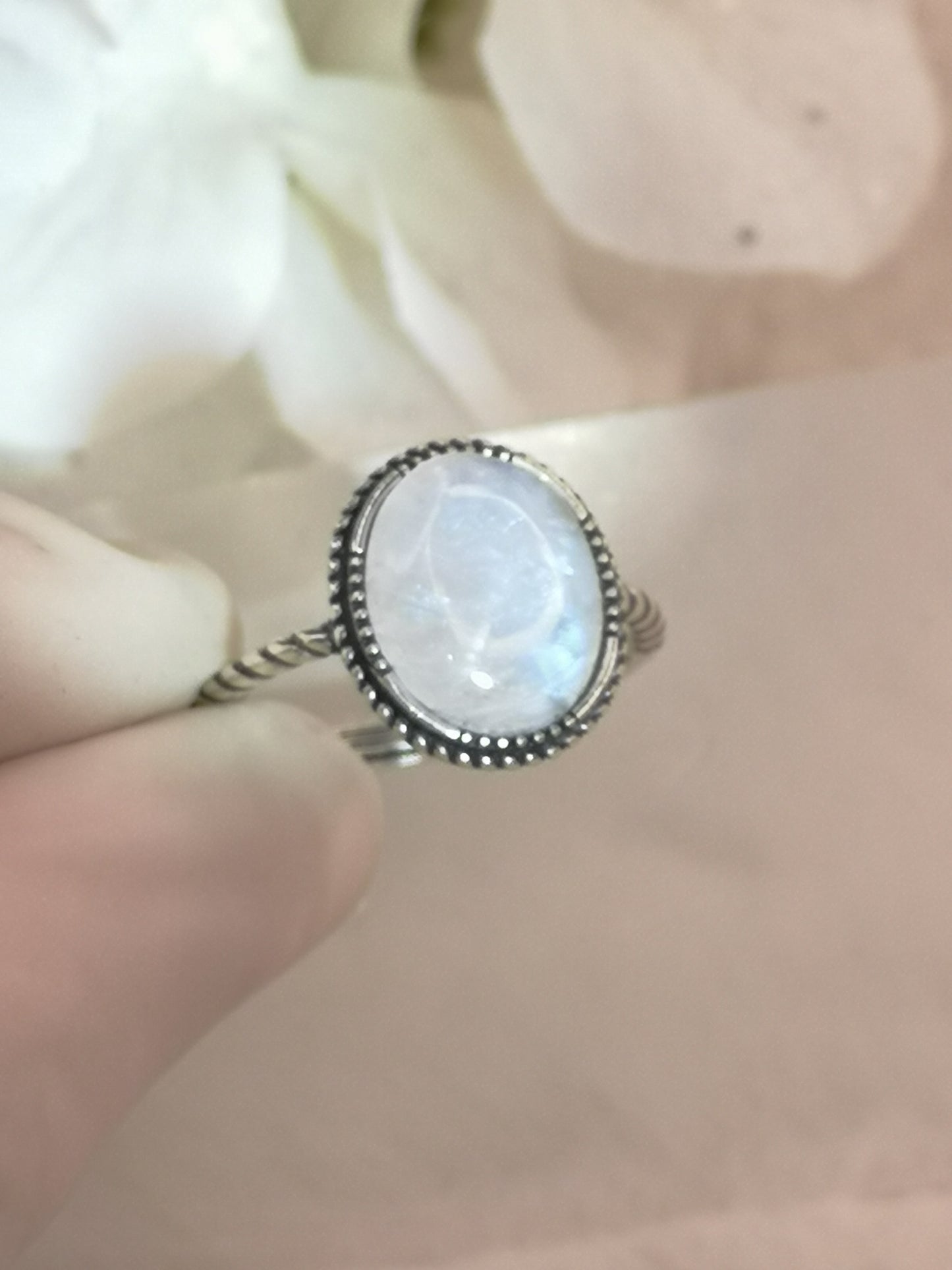 Moonstone 925 Silber Ring verstellbar Edelstein Schmuck