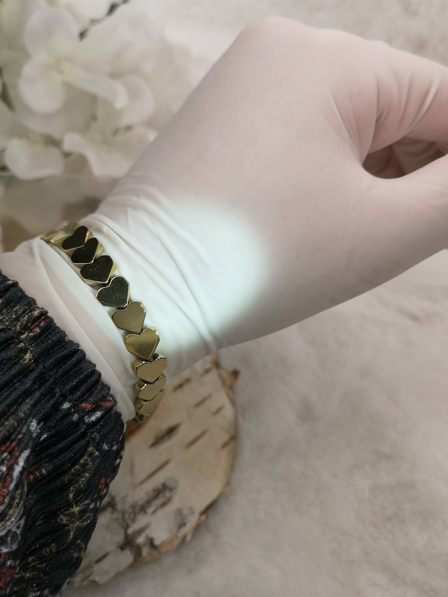 Pyrit Herz Armband, dehnbar