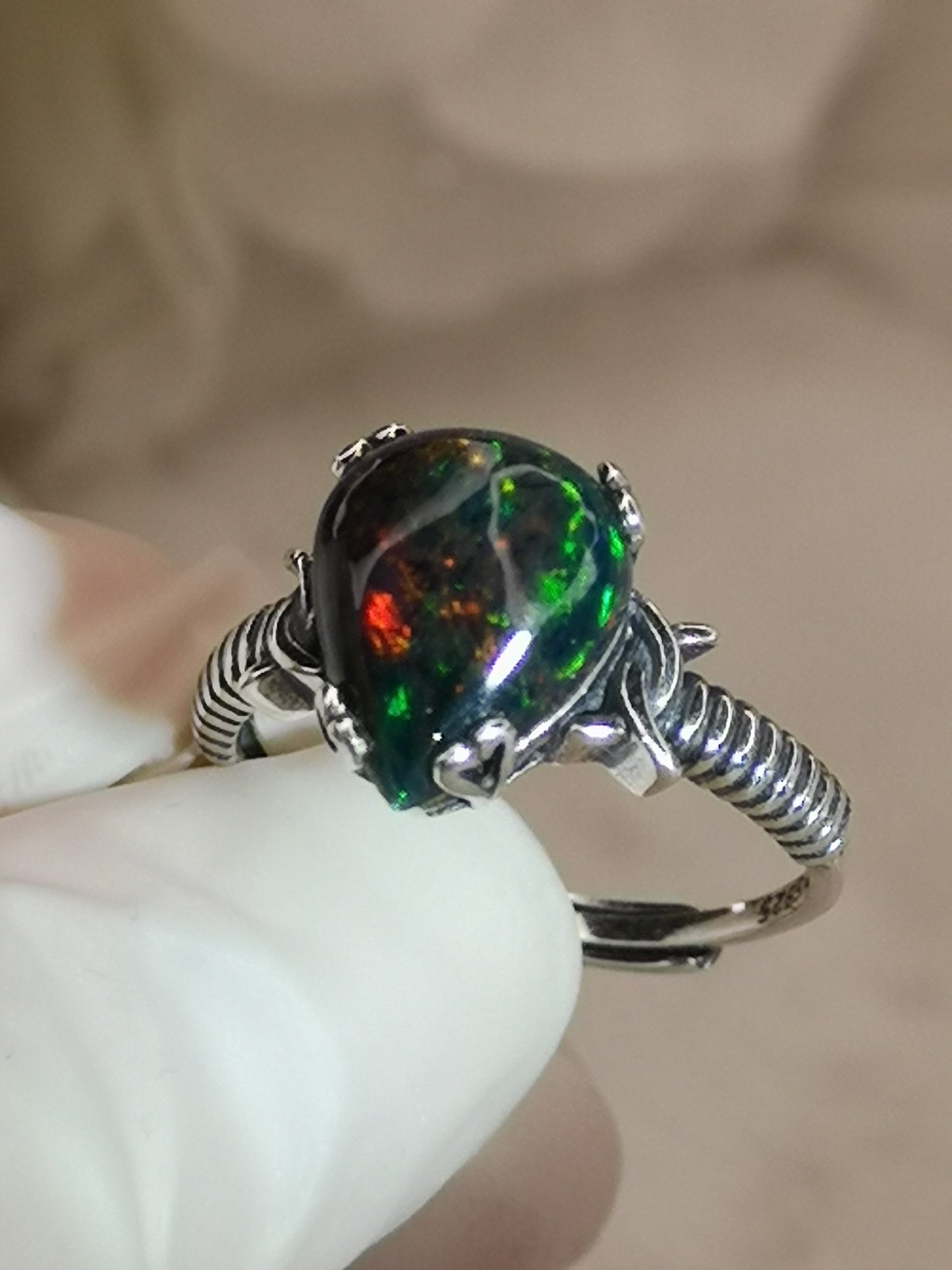 Black Opal Edelstein, 925 Silber Ring verstellbar