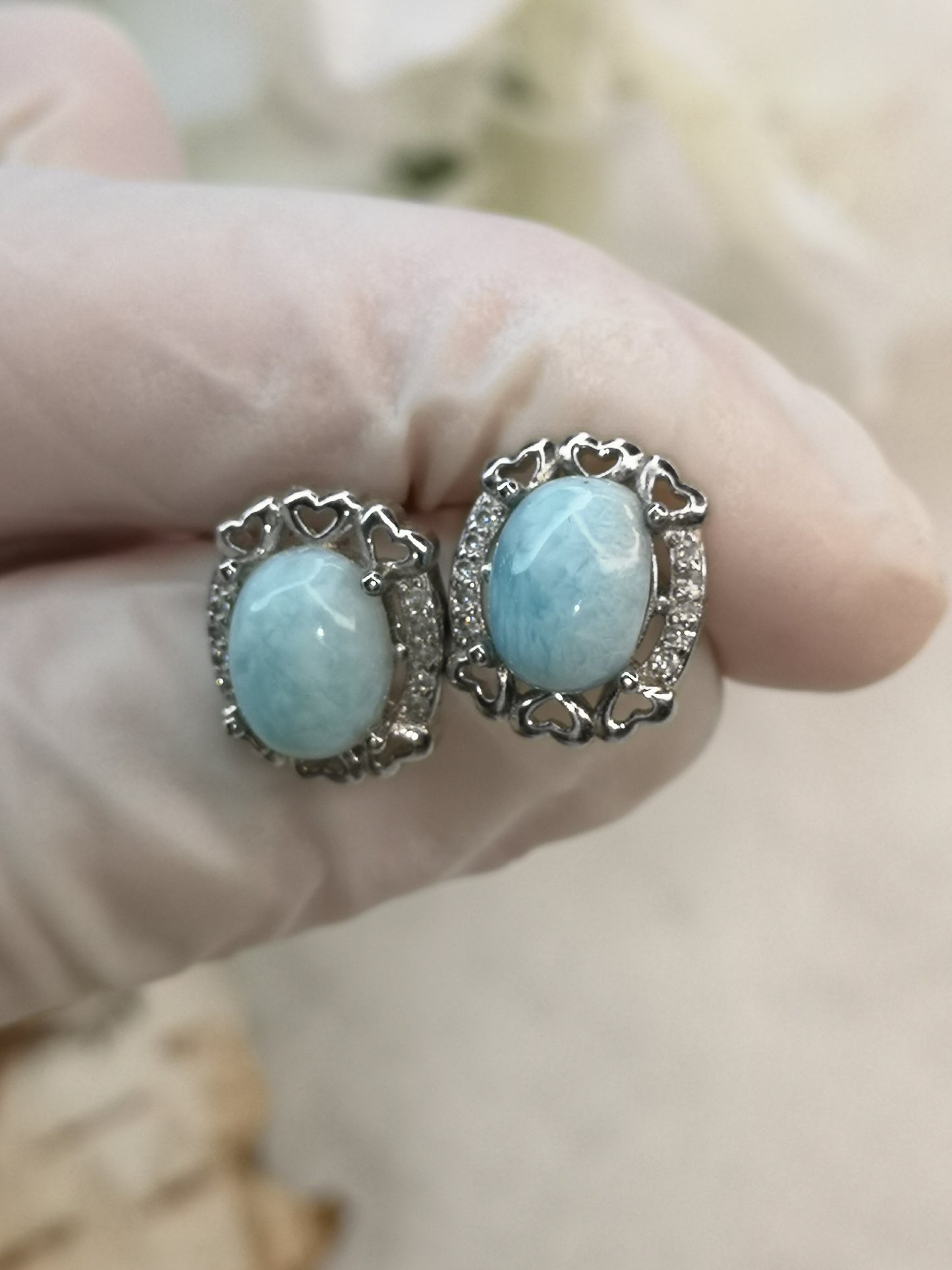Larimar Edelstein, 925 Silber Nadel, Ohrringe