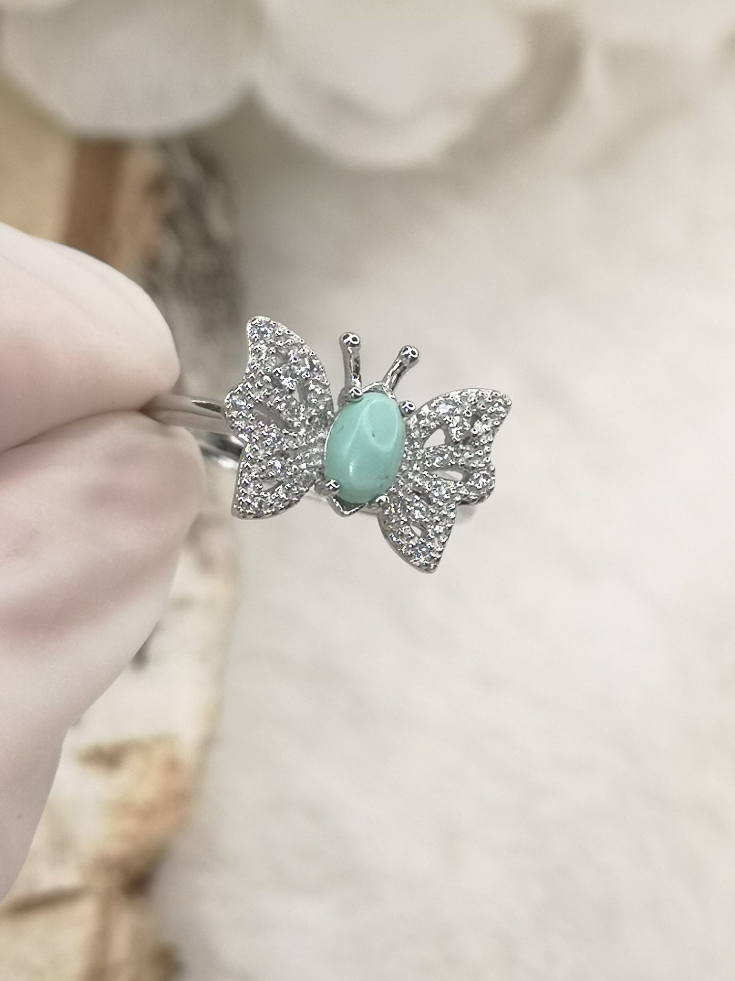 Turkuaz Edelstein, Schmetterling, 925 Silber Ring, verstellbar