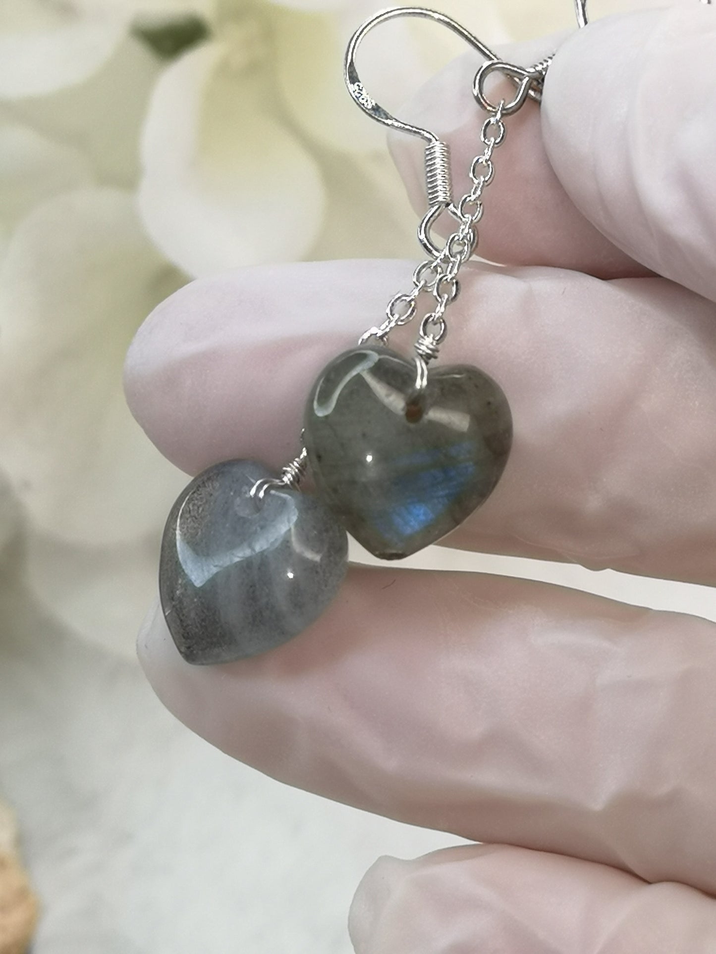 Labradorite Edelstein, 925 Silber Ohrringe, 
Herz Design