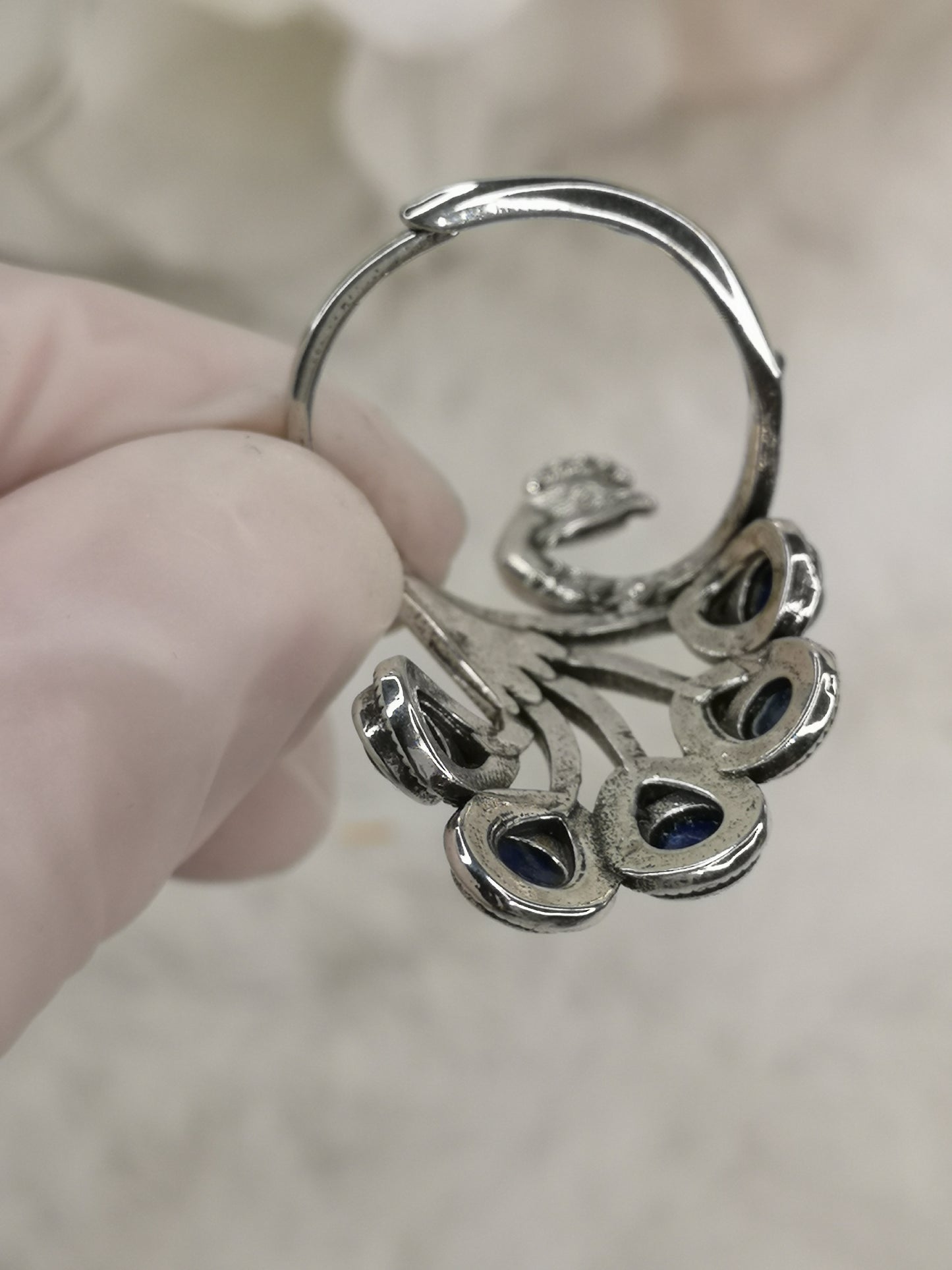 Lapislazuli Lapis Edelstein Markasiten Paradies Pfau Vogel, Kupfer Ring