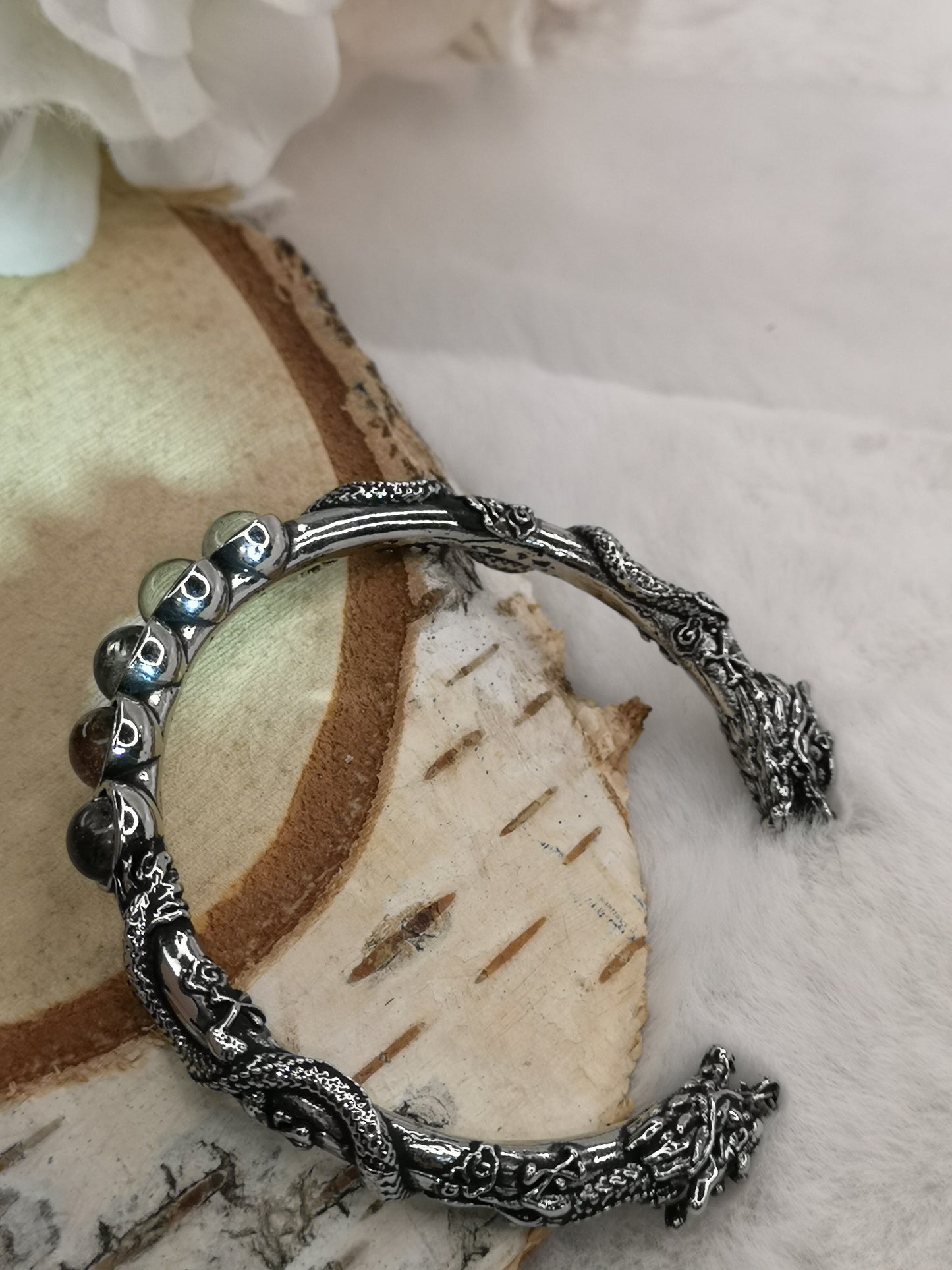 Gartenquartz Edelsteine, Kupfer Drachendesign Armband