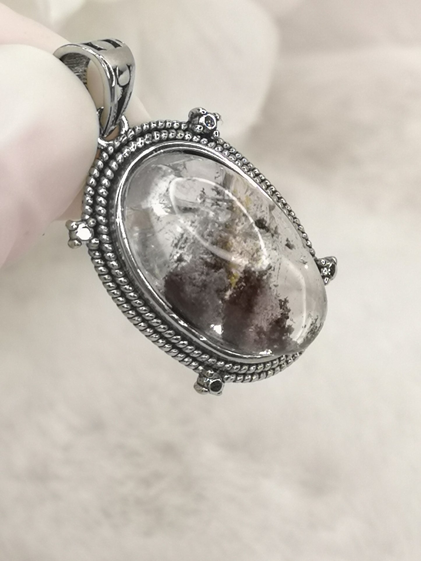 Gartenquartz Edelstein mit Phantomen, Kupfer Ketten Anhänger