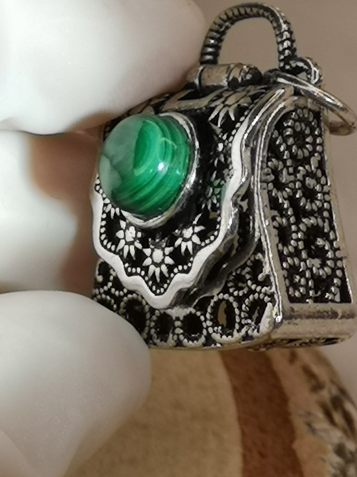 Malachite Edelstein, Kupfer Ketten Anhänger, Taschen Design