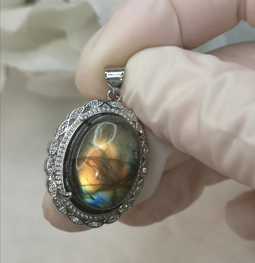 Labradorite Edelstein, Kupfer Ketten Anhänger