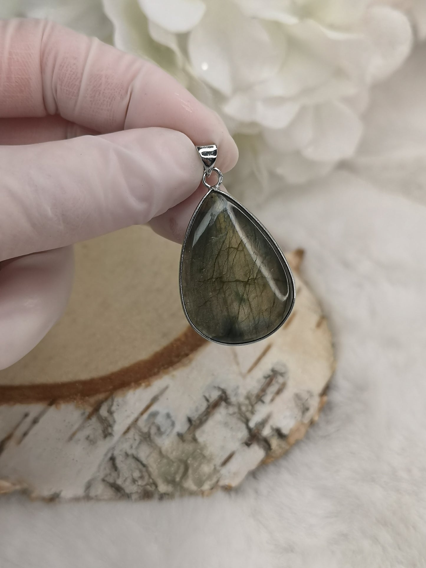 Labradorite Edelstein, 925 Silber Tropfen Ketten Anhänger